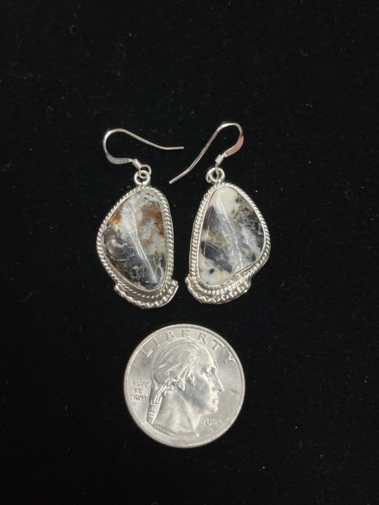 White Buffalo Dangle Earrings by Verley Betone, Navajo