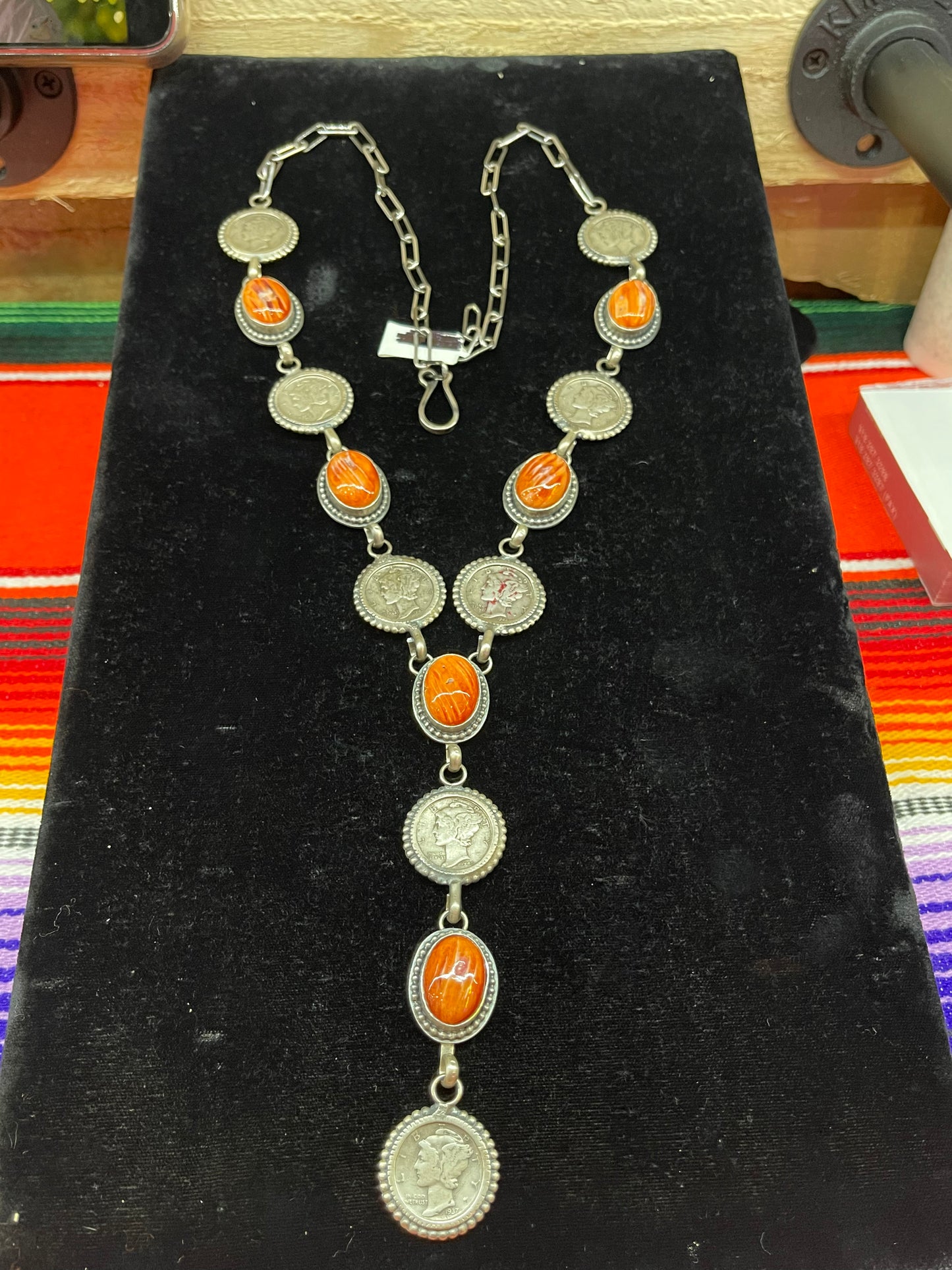 Spiny Oyster and Silver Dimes Necklace