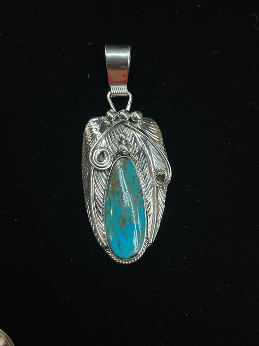 Kingman Turquoise Pendant by Davey Morgan, Navajo