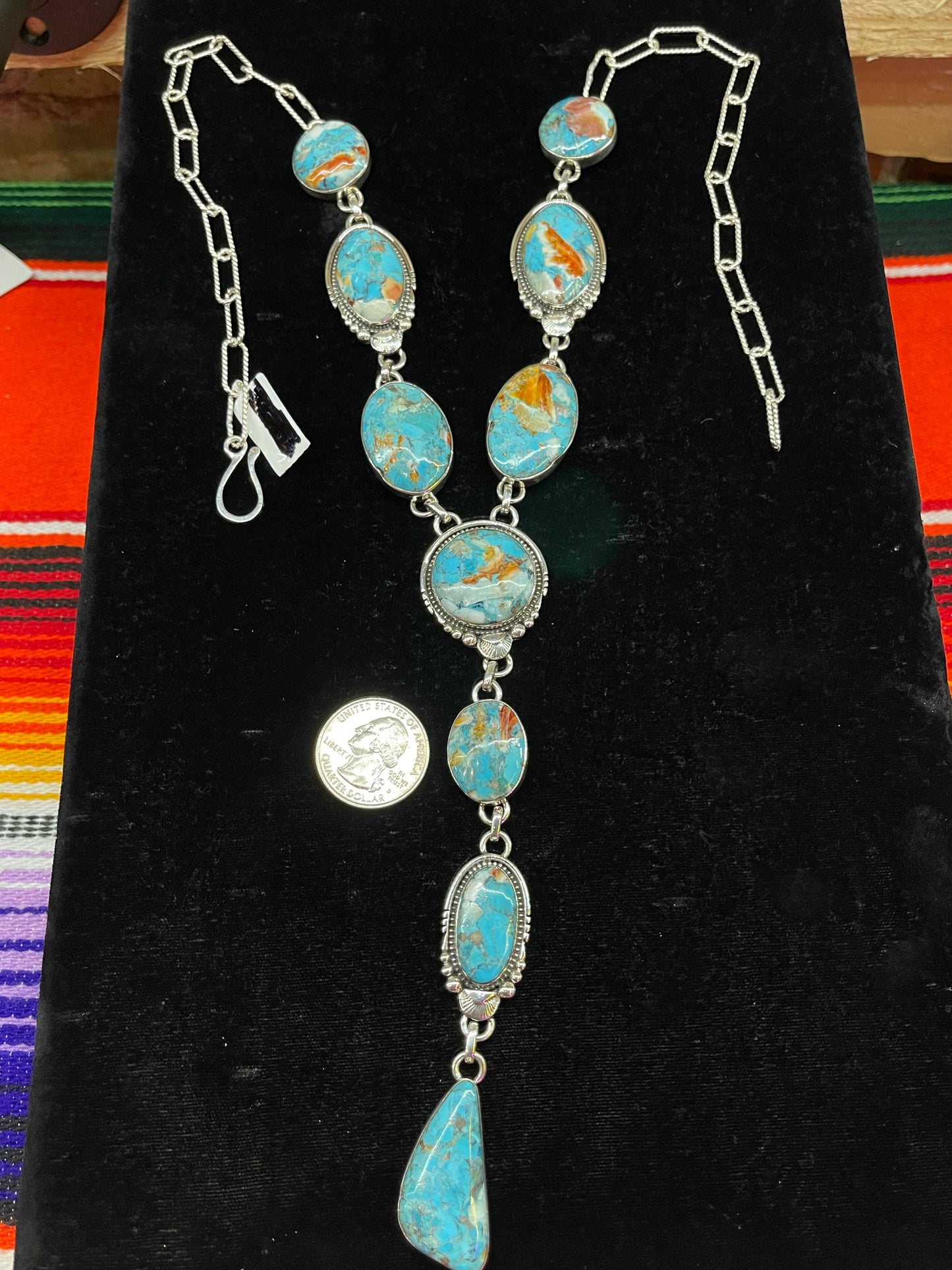 Spiny Turquoise Lariat Necklace