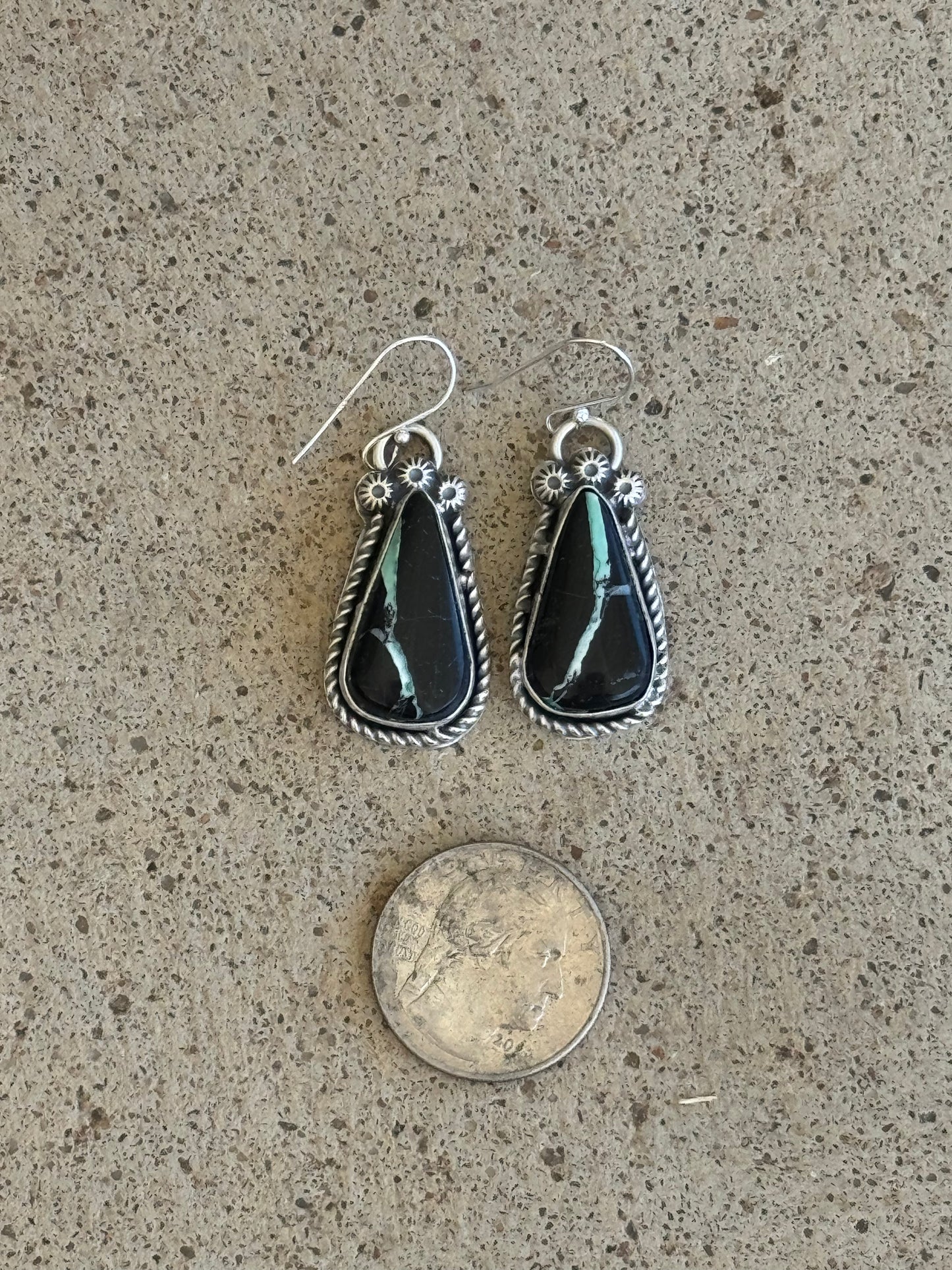 Black Buffalo Turquoise Hook Earrings by Boyd J. Ashley, Navajo