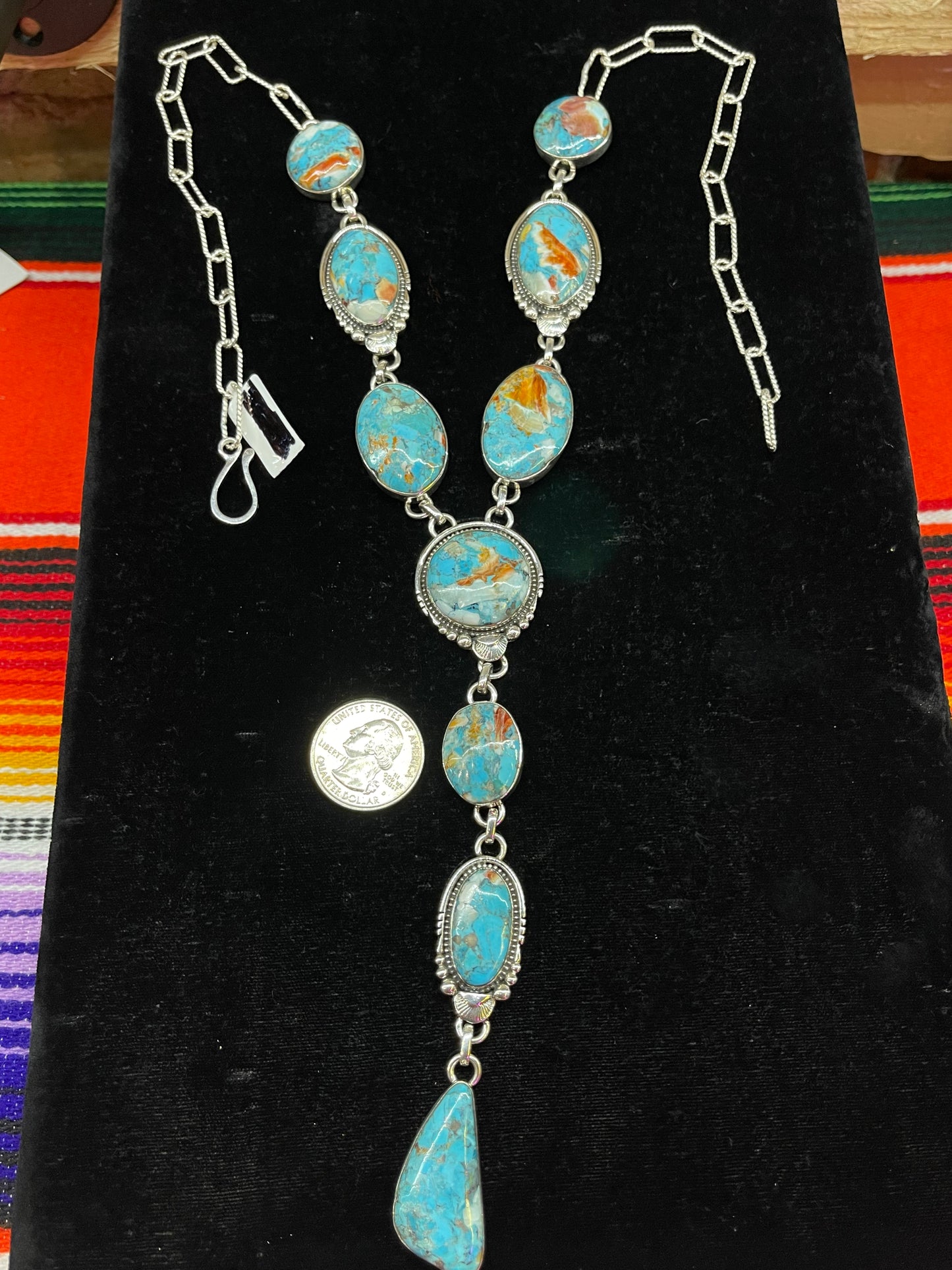 Spiny Turquoise Lariat Necklace