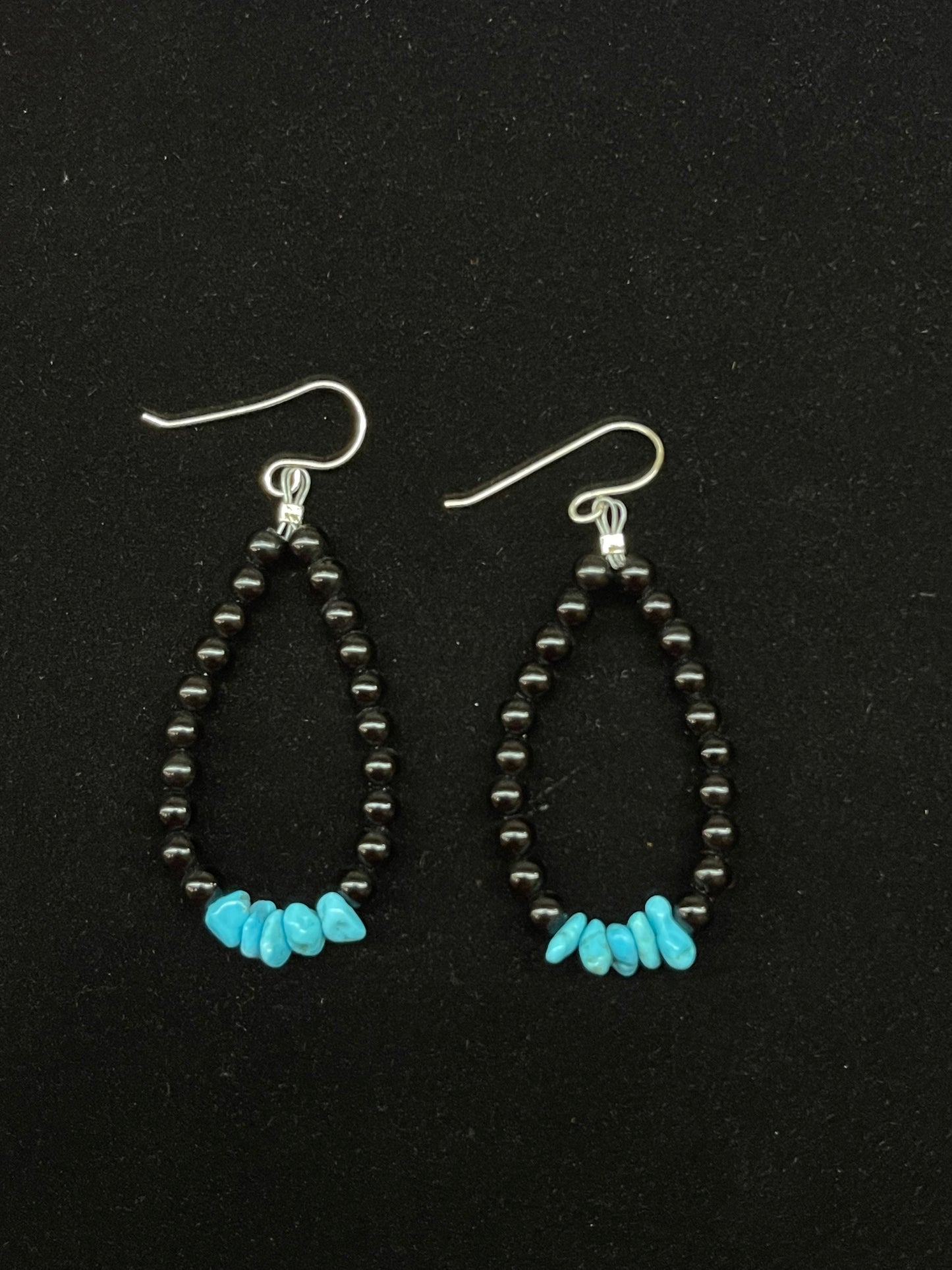 Sleeping Beauty Turquoise Onyx Bead Teardrop Shape Hook Dangle Earrings