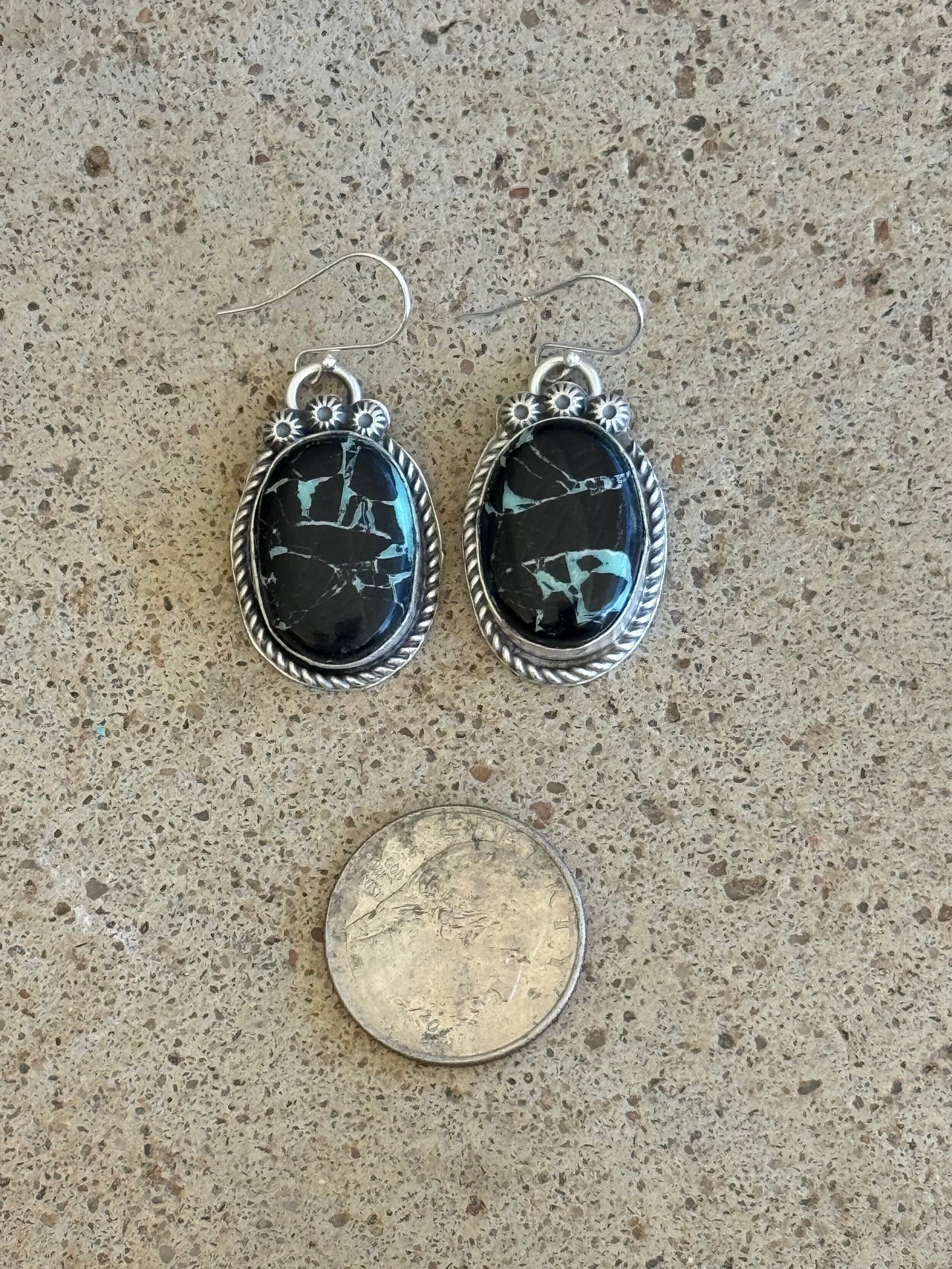 Black Buffalo Turquoise Hook Earrings by Boyd J. Ashley, Navajo