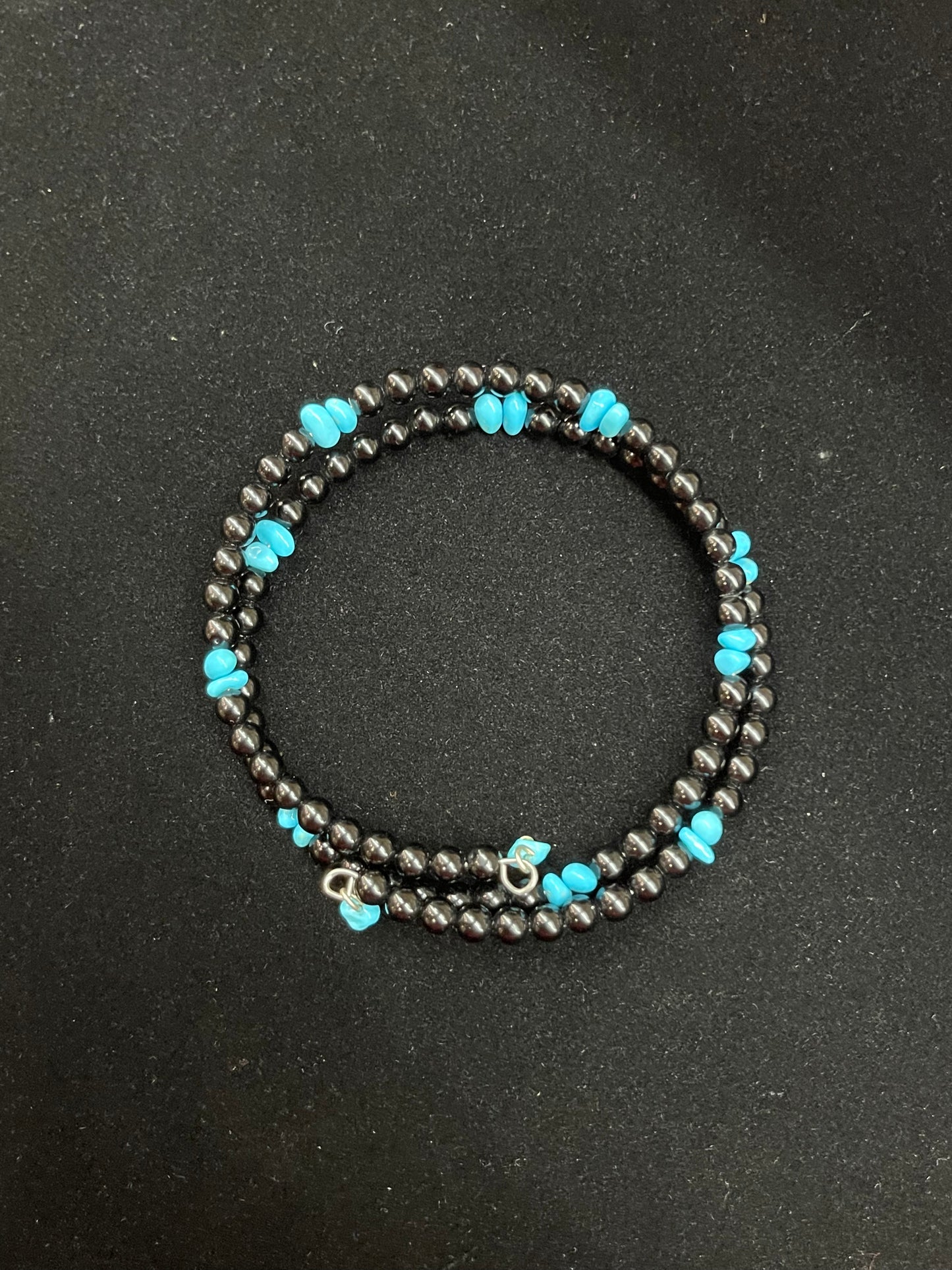 Black Onyx and Sleeping Beauty Turquoise Memory Wire Bracelet