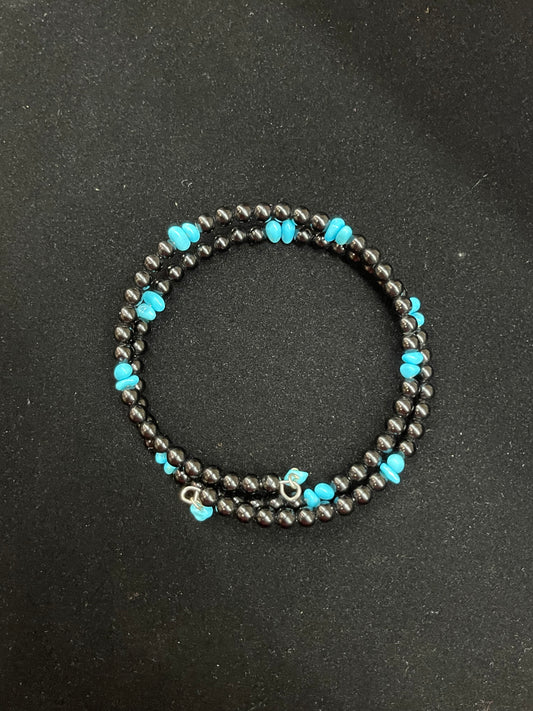 Black Onyx and Sleeping Beauty Turquoise Memory Wire Bracelet