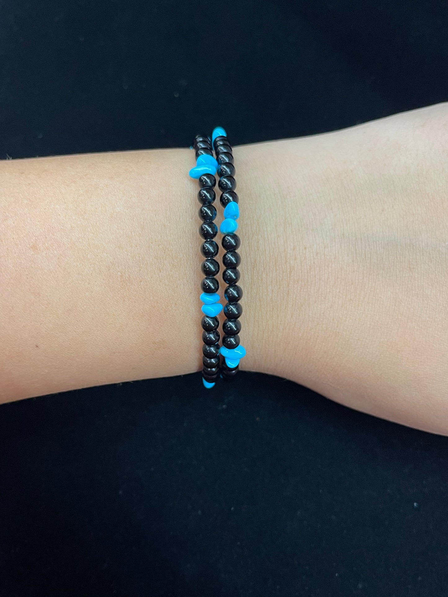 Black Onyx and Sleeping Beauty Turquoise Memory Wire Bracelet