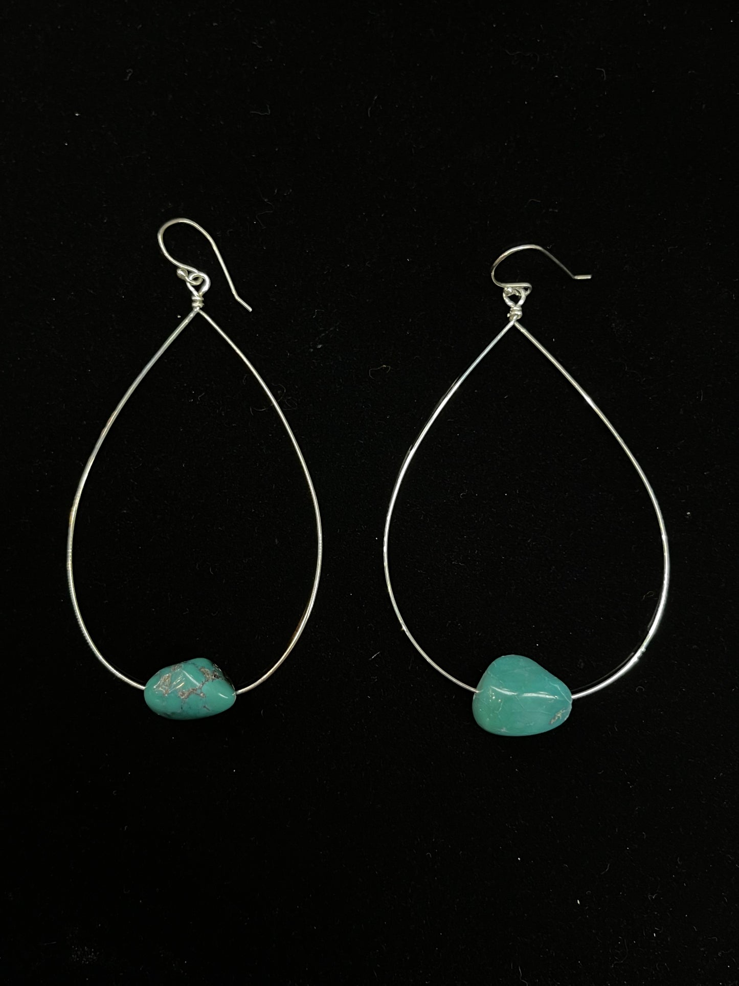 Bright Sterling Silver Tear Drop Dangles with a Natural Turquoise Nugget