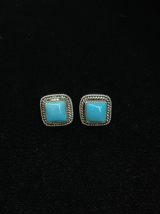 Square Sleeping Beauty Turquoise Post Earrings