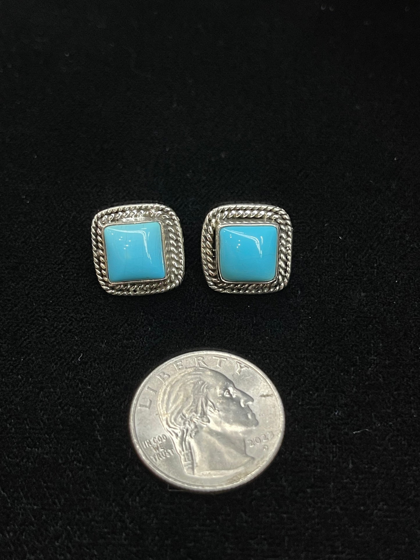 Square Sleeping Beauty Turquoise Post Earrings