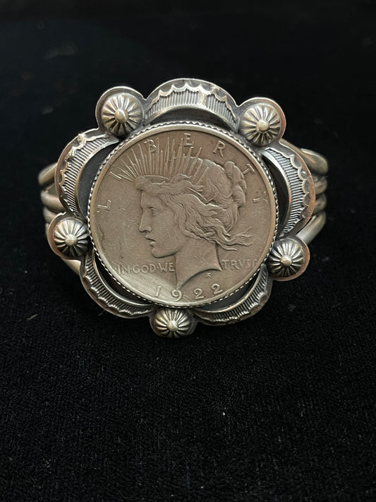 1922 Liberty Silver Dollar Cuff Bracelet by Boyd Ashley, Navajo