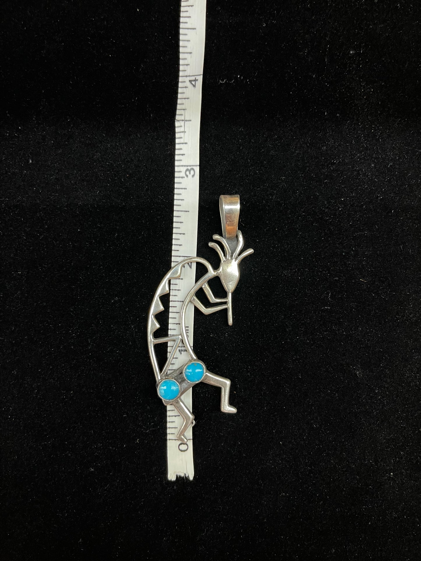 Sterling Silver Kokopelli with Sleeping Beauty Turquoise Pendant by B.W., Navajo