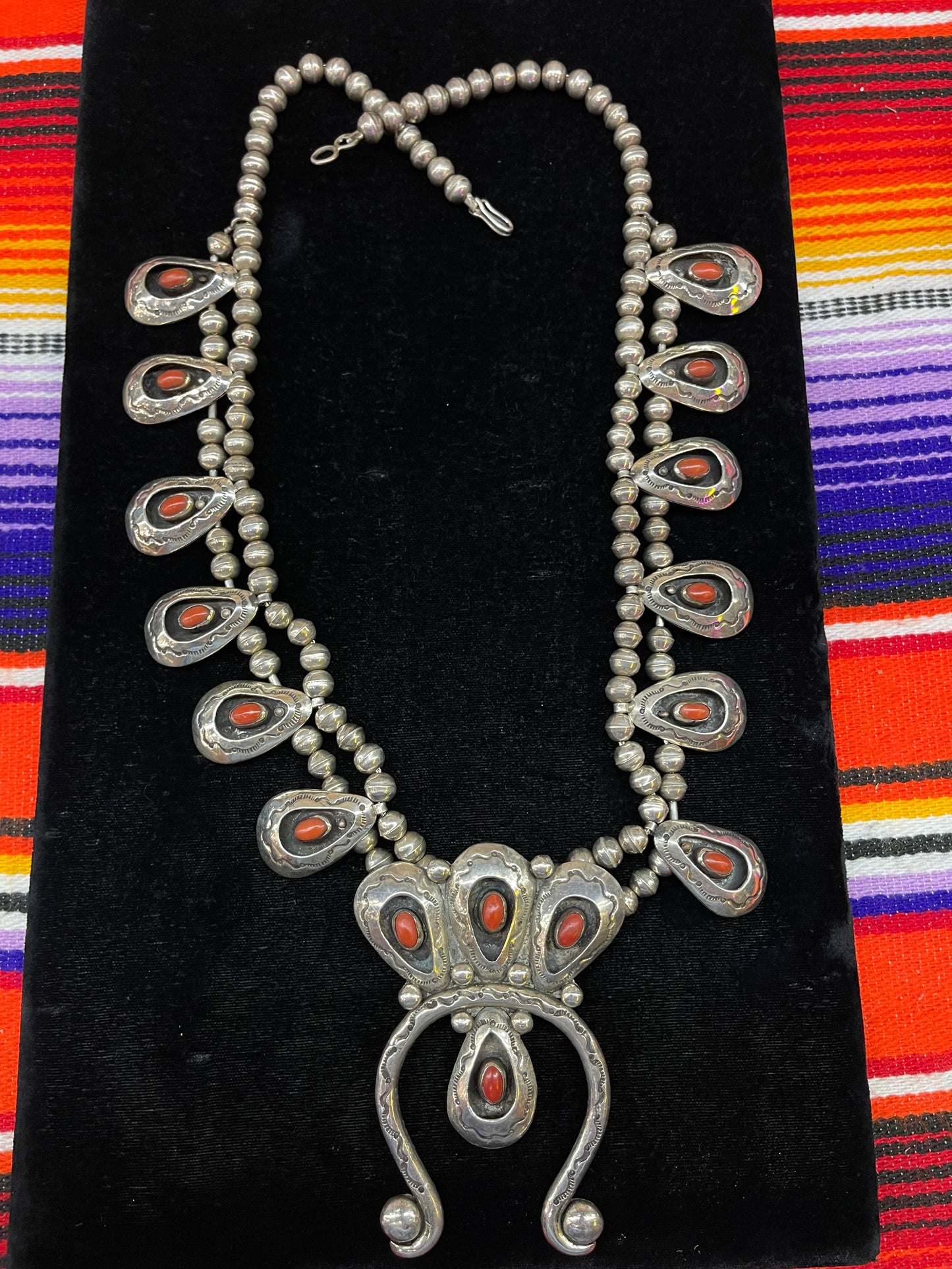 Vintage Coral Squash Blossom Necklace