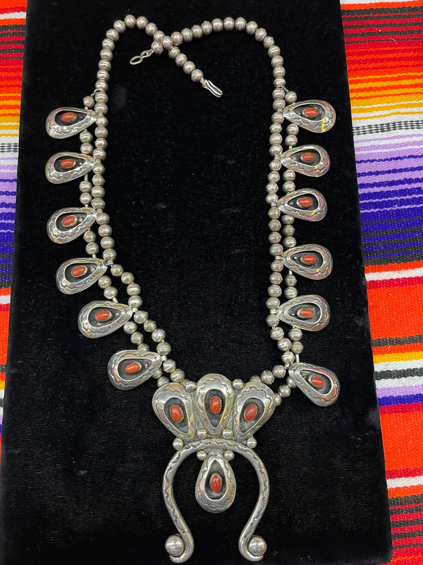 Vintage Coral Squash Blossom Necklace