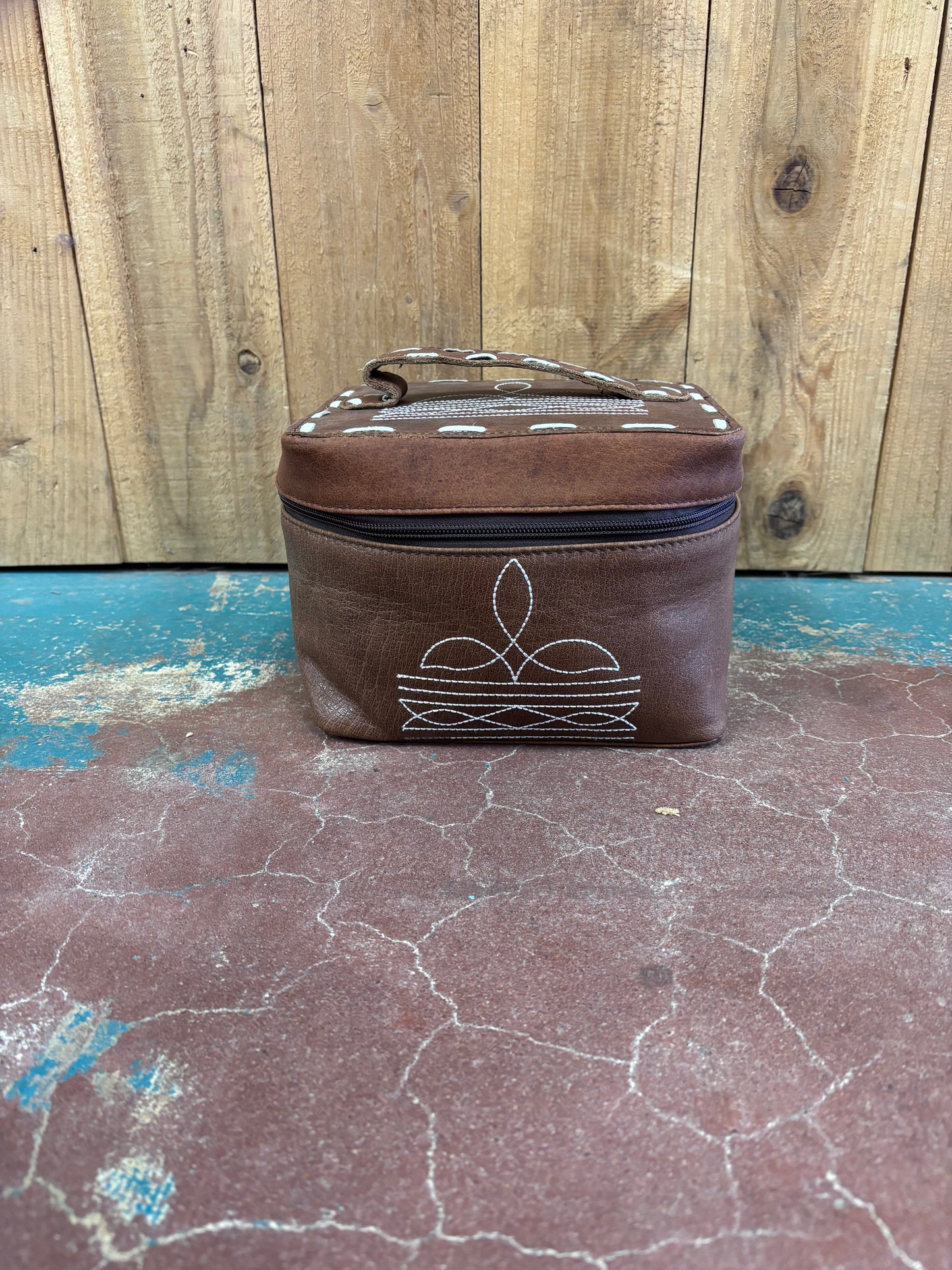Brown Leather Boot Stitched Make Up Bag