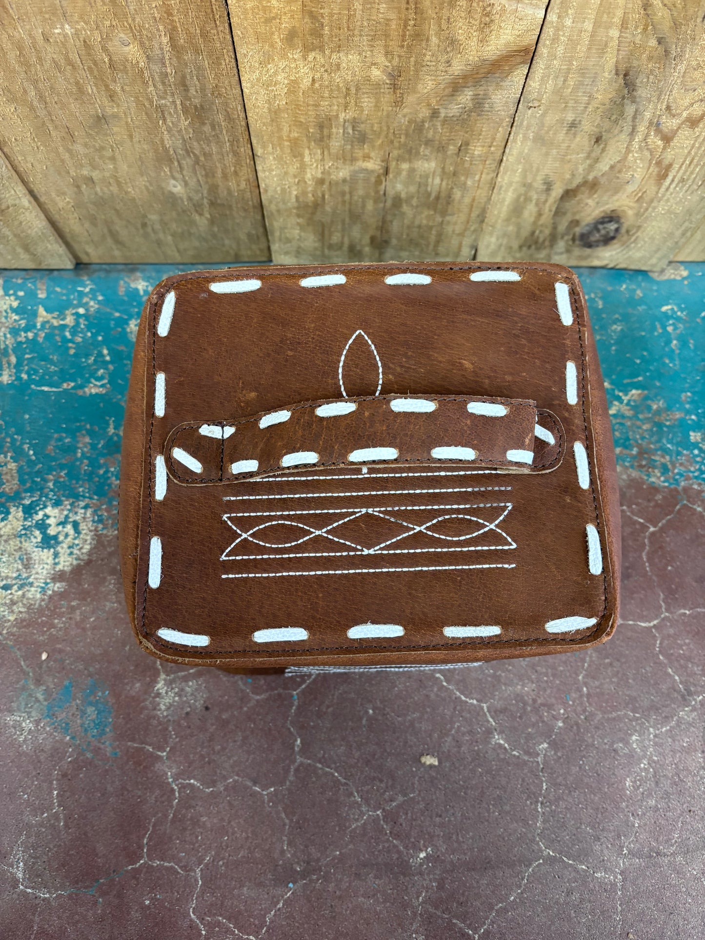 Brown Leather Boot Stitched Make Up Bag