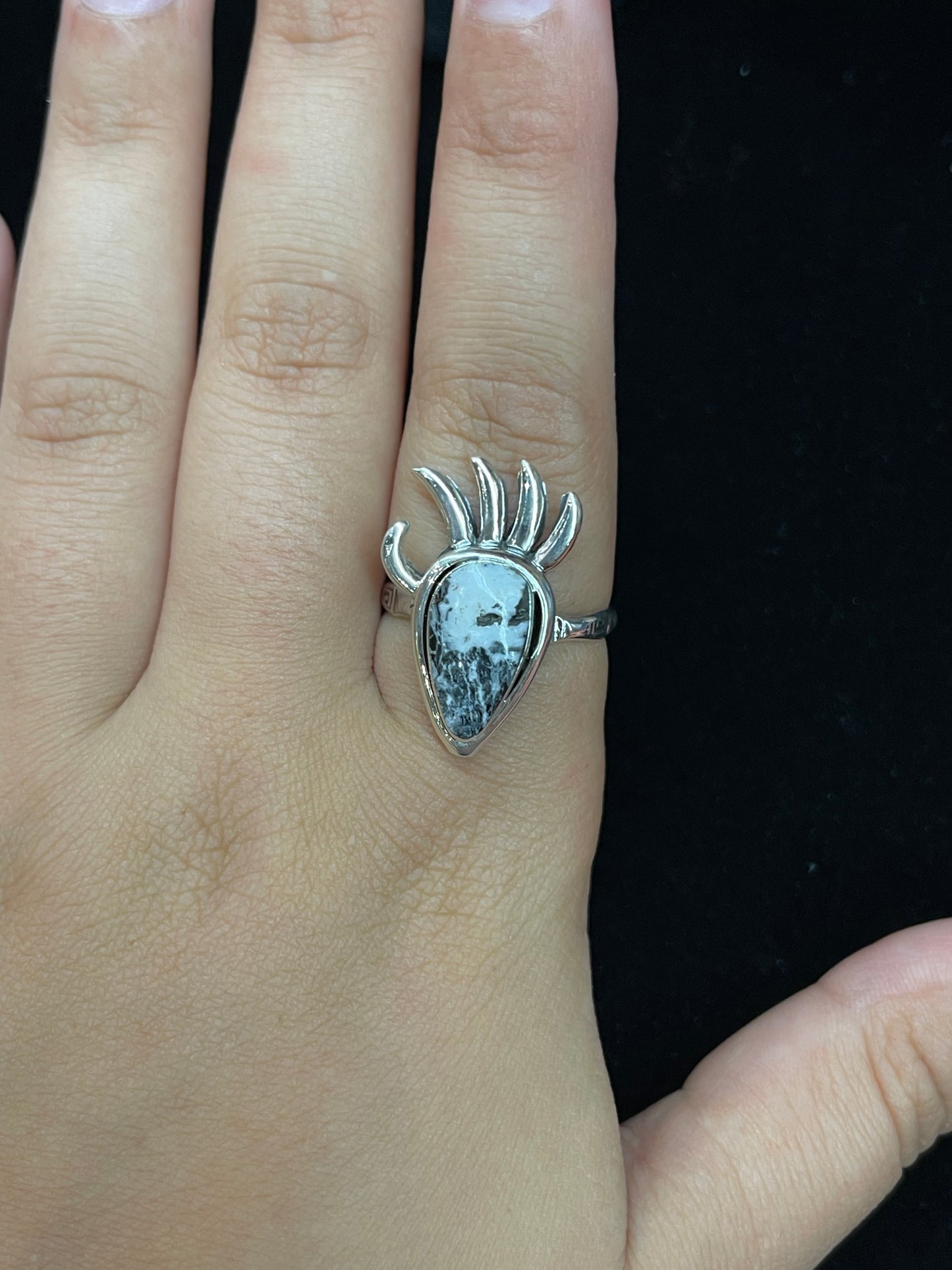 White Buffalo Bear Paw Ring by Gabe Biebo, Navajo