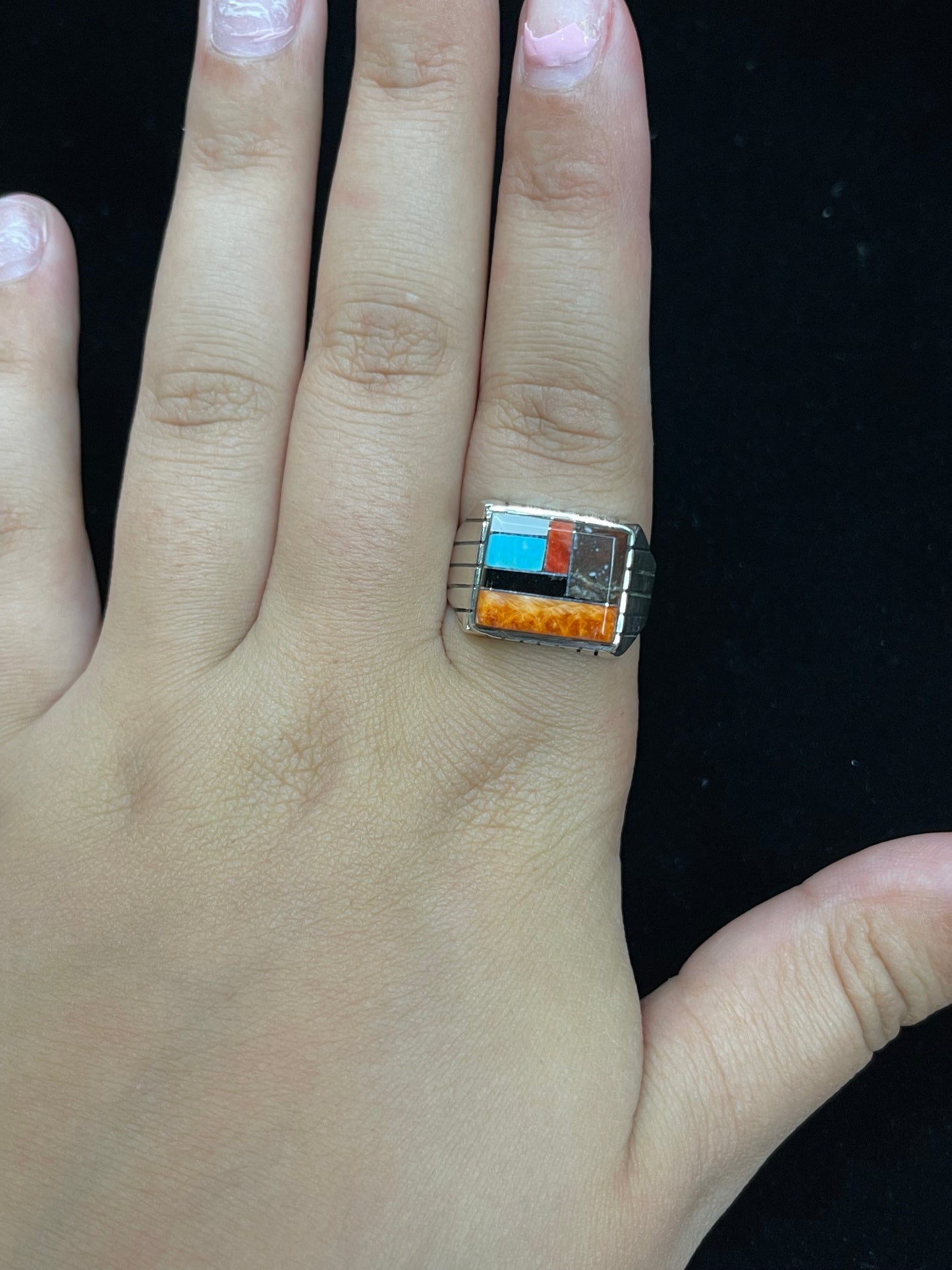 Multi Stone Inlay Ring by Trevor Jack, Navajo