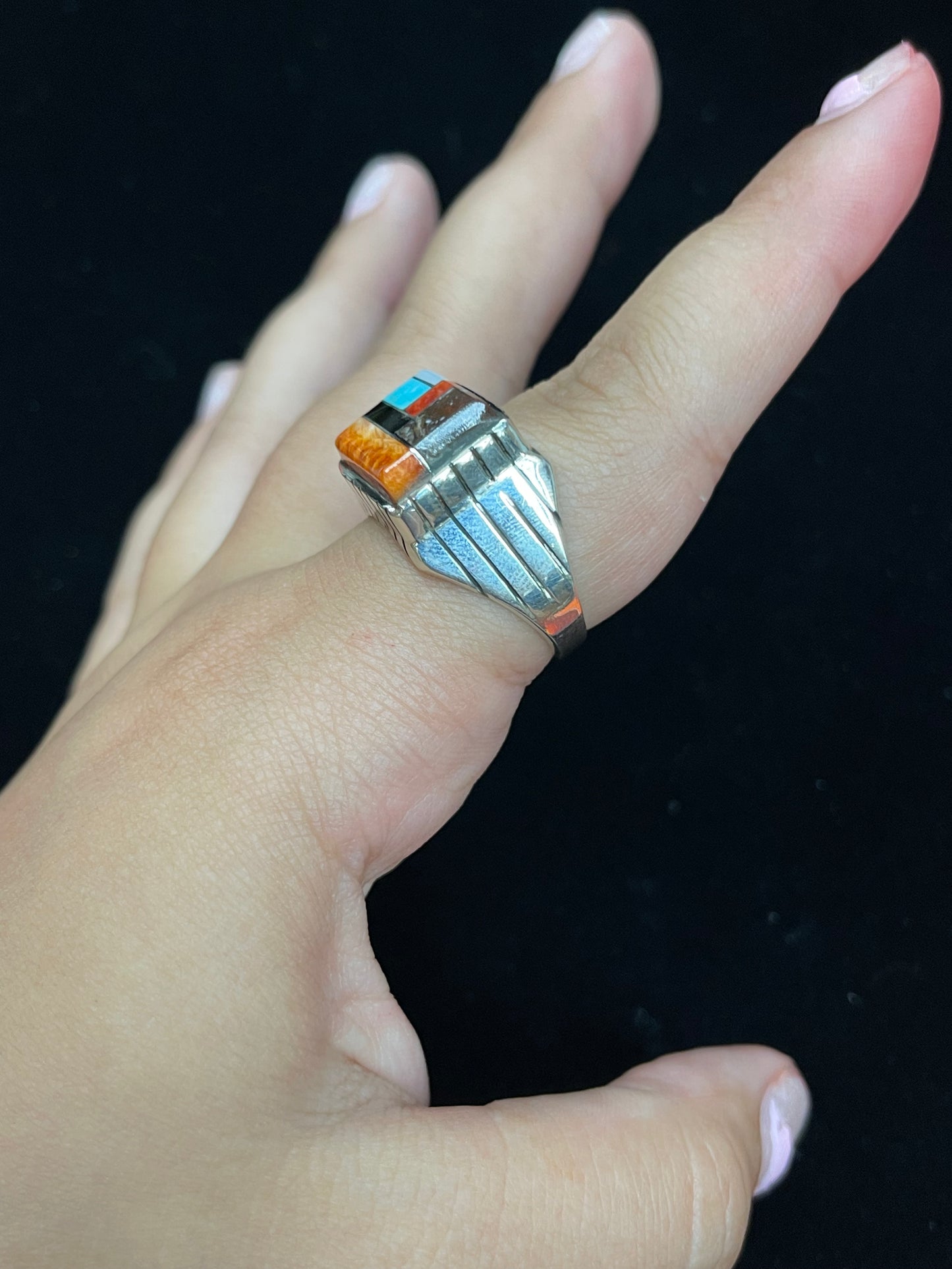 Multi Stone Inlay Ring by Trevor Jack, Navajo