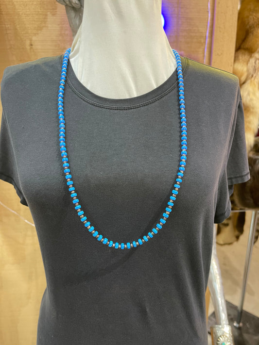 Blue Opal and Silver Beaded Necklace
