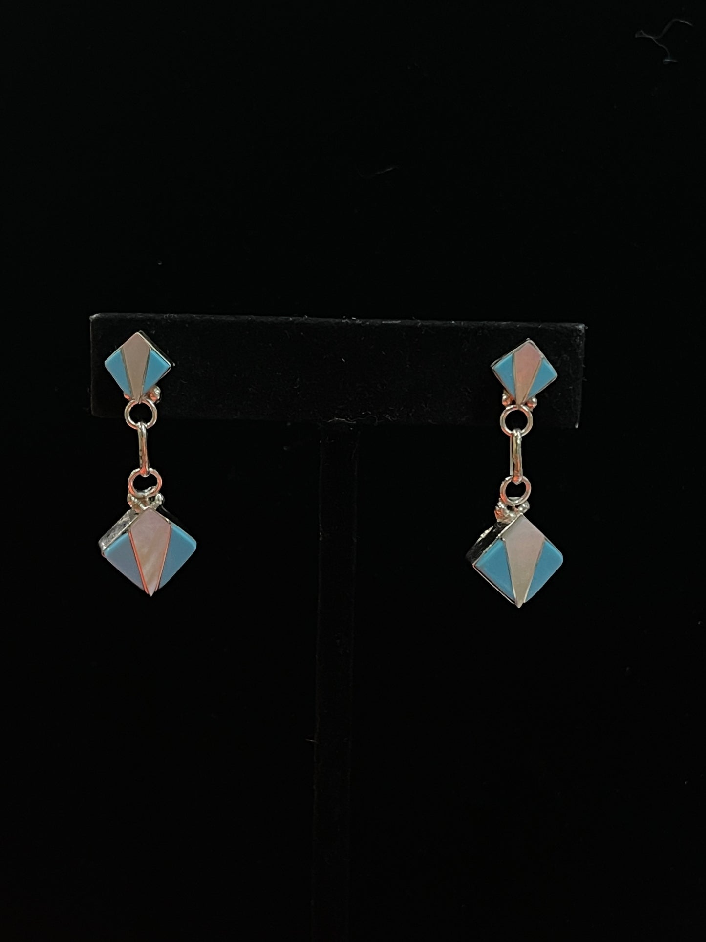 Mother of Pearl and Sleeping Beauty Post Dangle Earrings by Erva Quam, Zuni