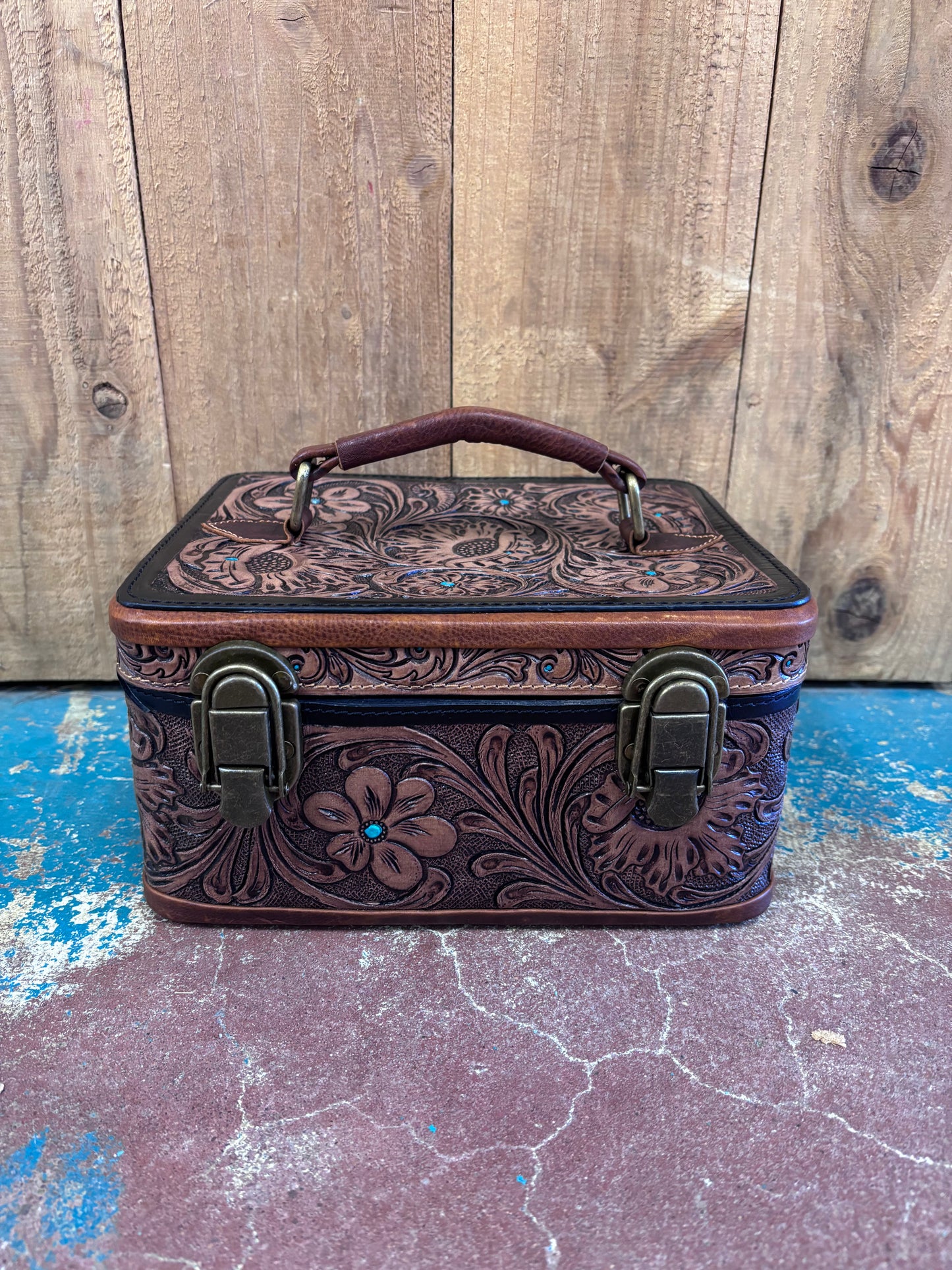 Dark Leather Tooled Jewelry Box