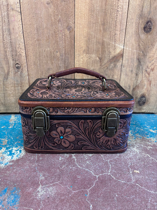 Dark Leather Tooled Jewelry Box