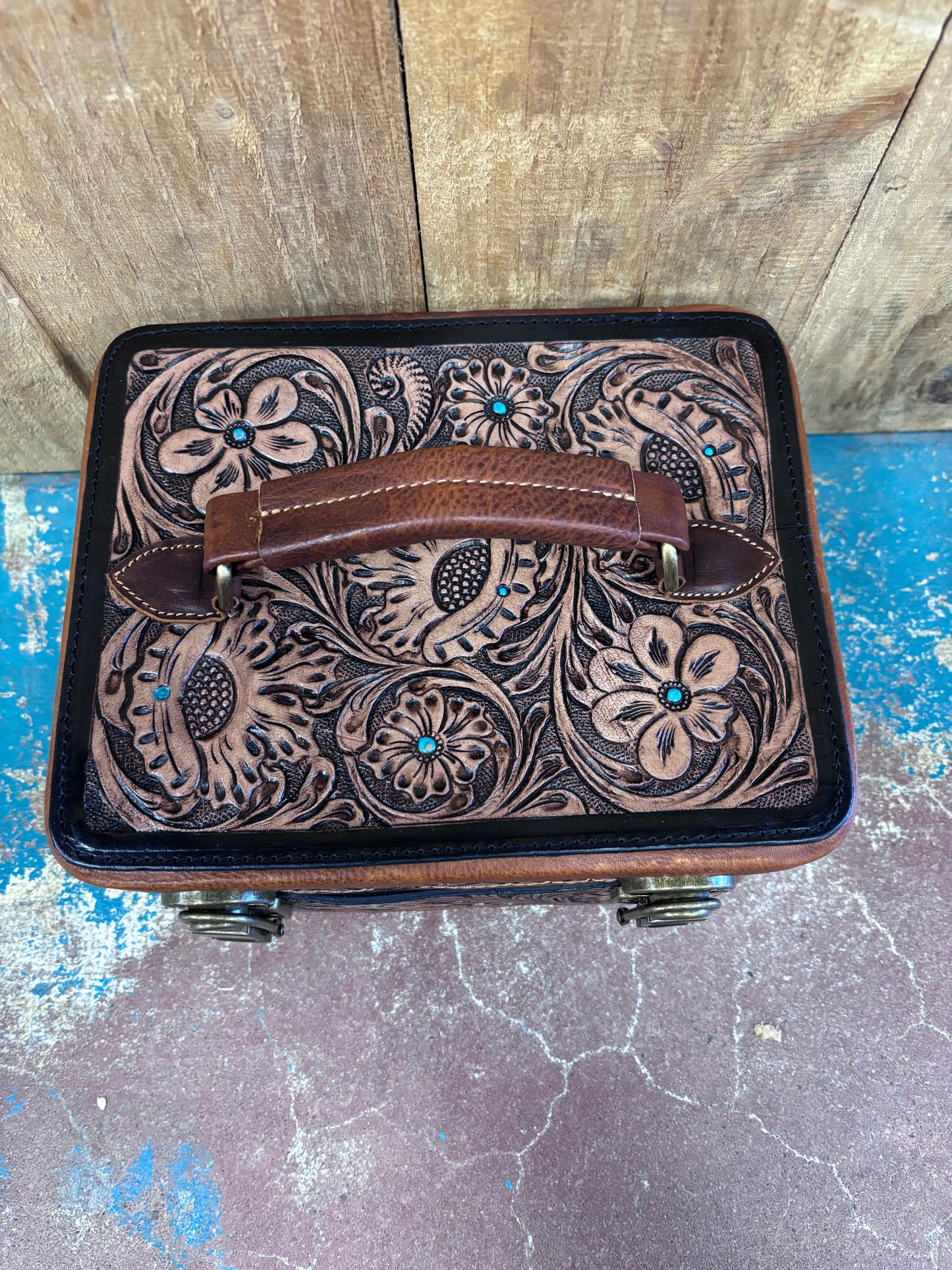 Dark Leather Tooled Jewelry Box