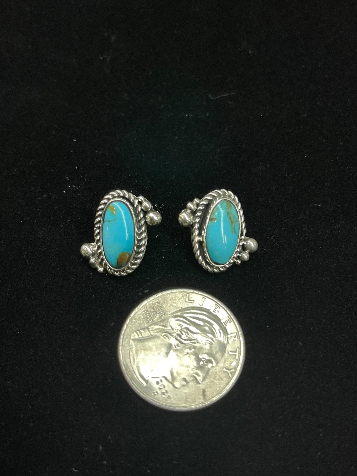 Turquoise Post Earrings by Angie Platero, Navajo