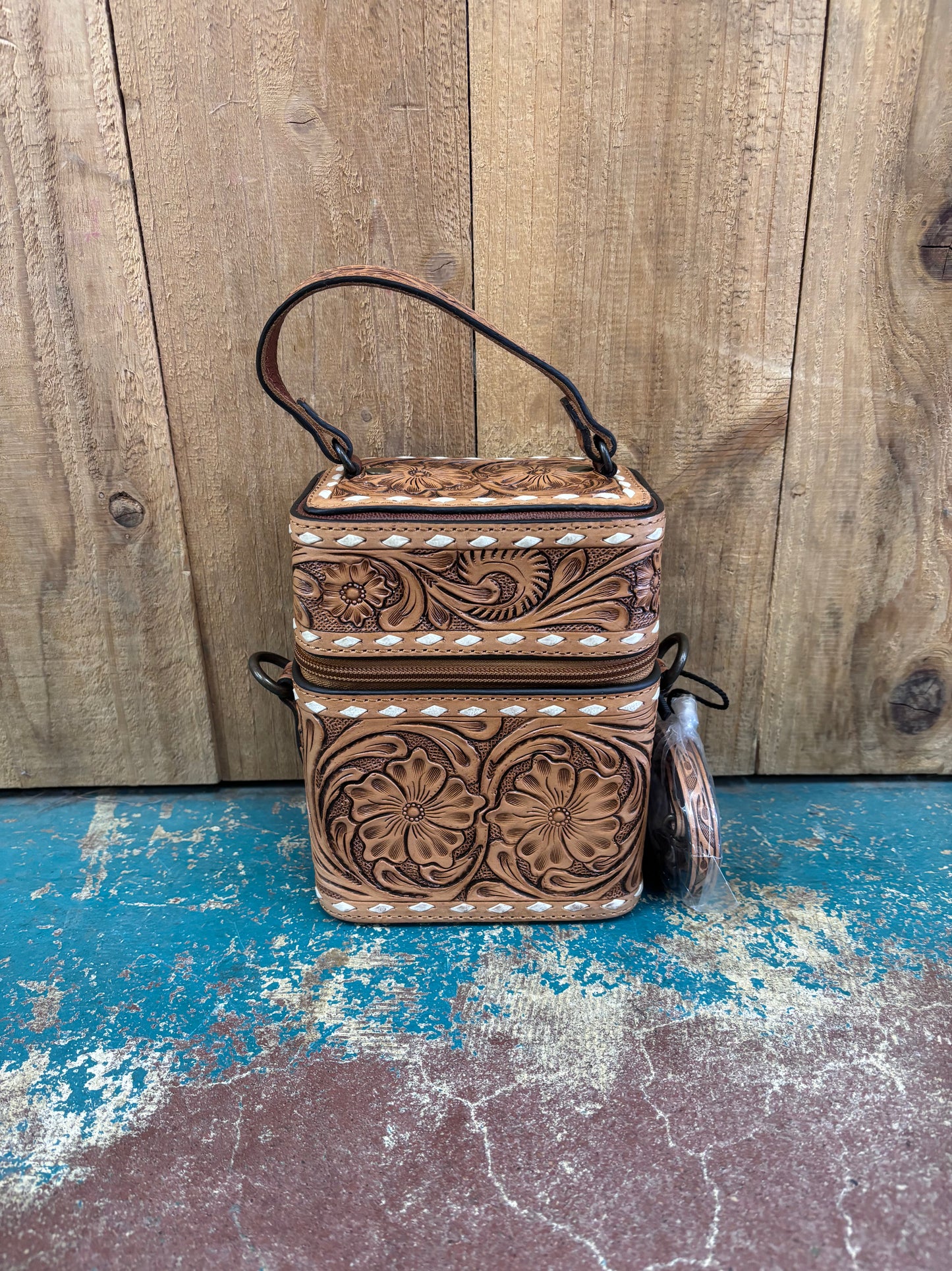Tan Leather Tooled Mini Purse