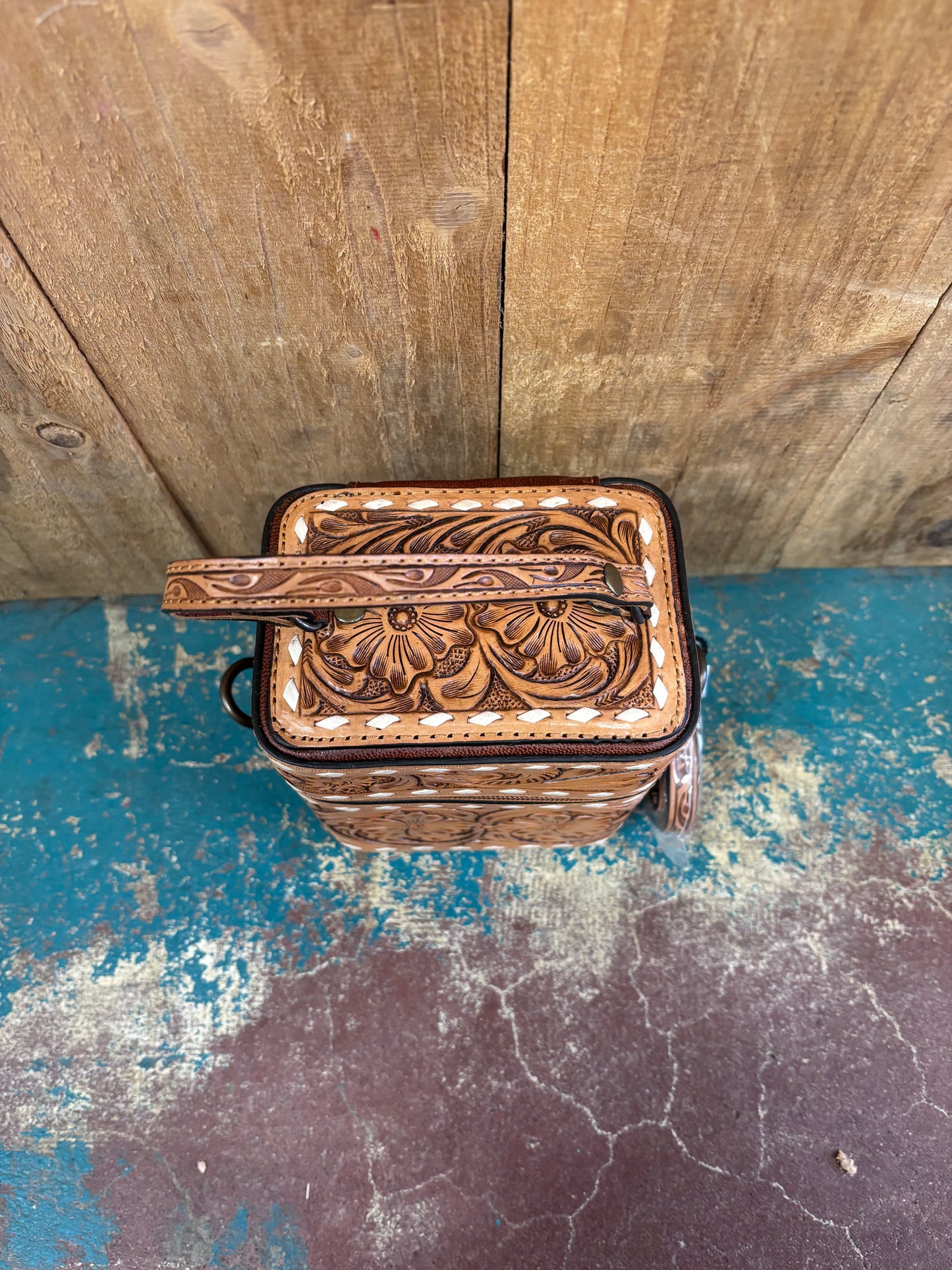 Tan Leather Tooled Mini Purse