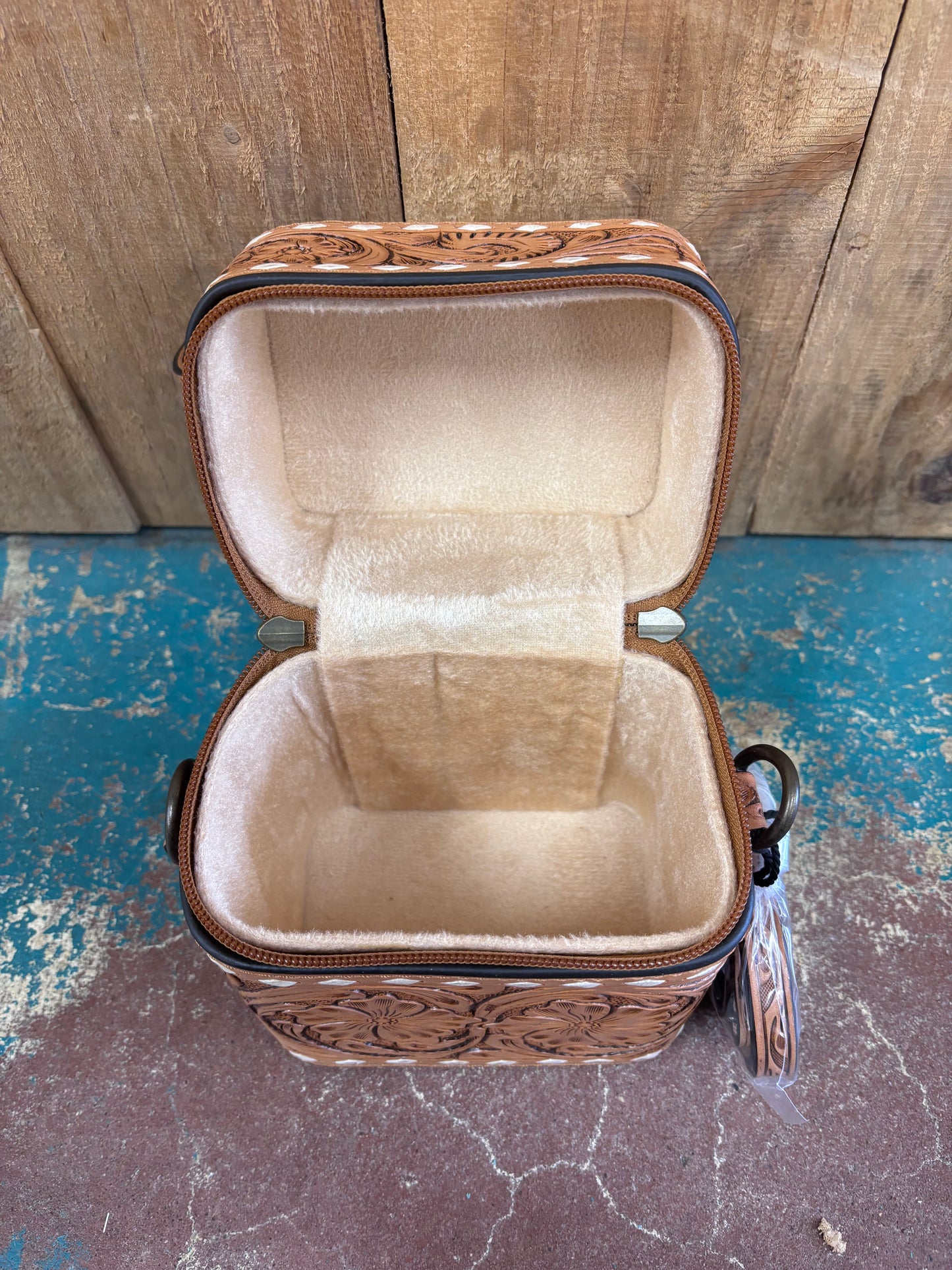 Tan Leather Tooled Mini Purse