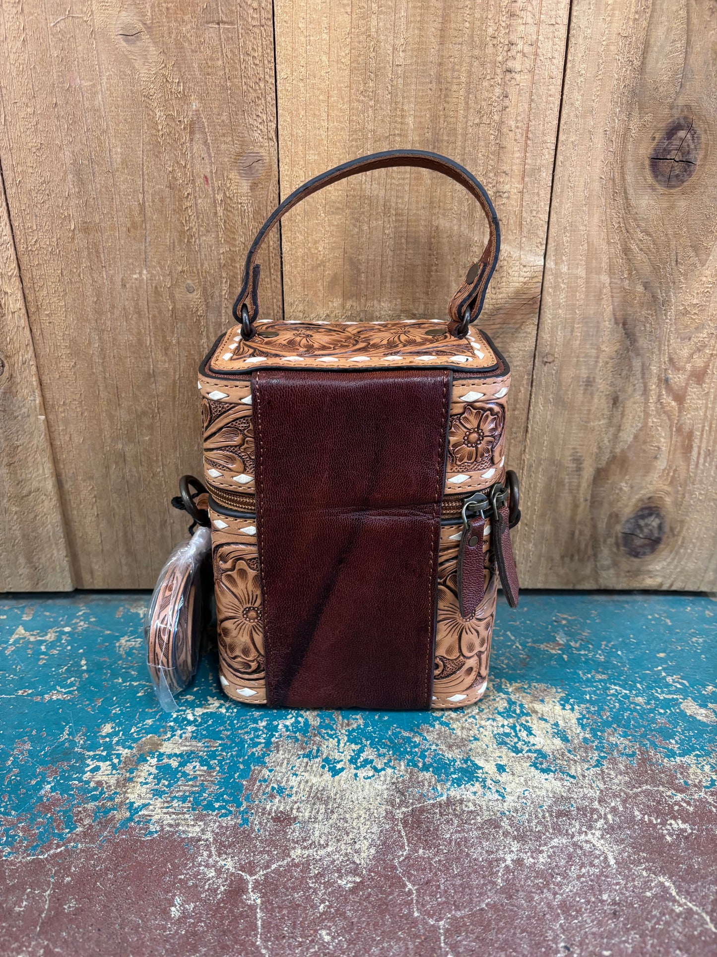 Tan Leather Tooled Mini Purse
