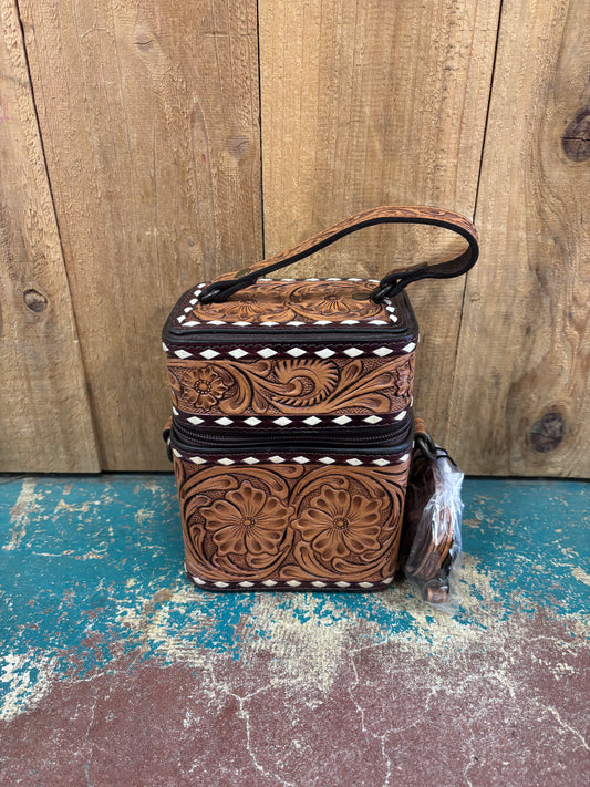 Brown Leather Tooled Mini Purse