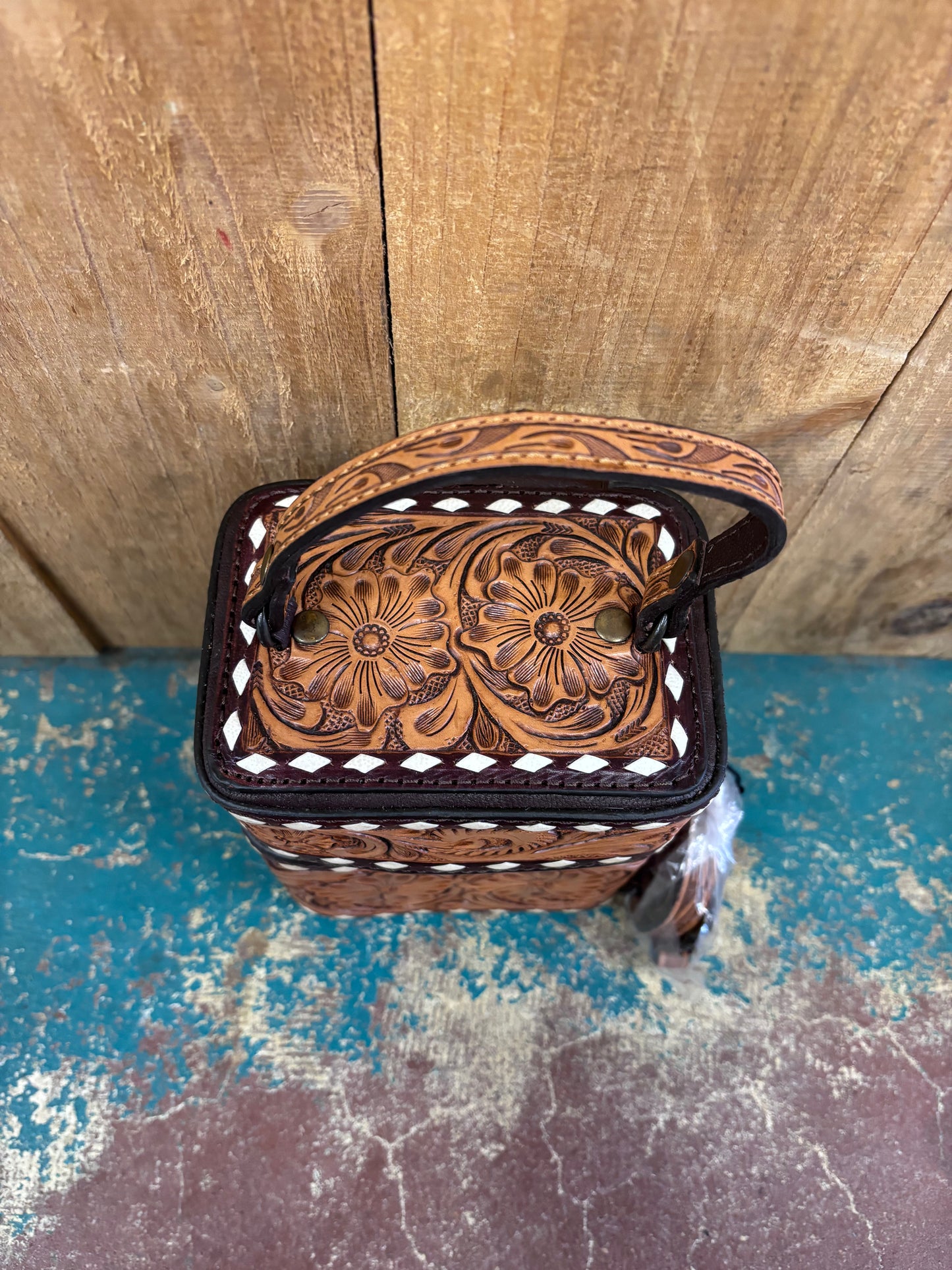 Brown Leather Tooled Mini Purse