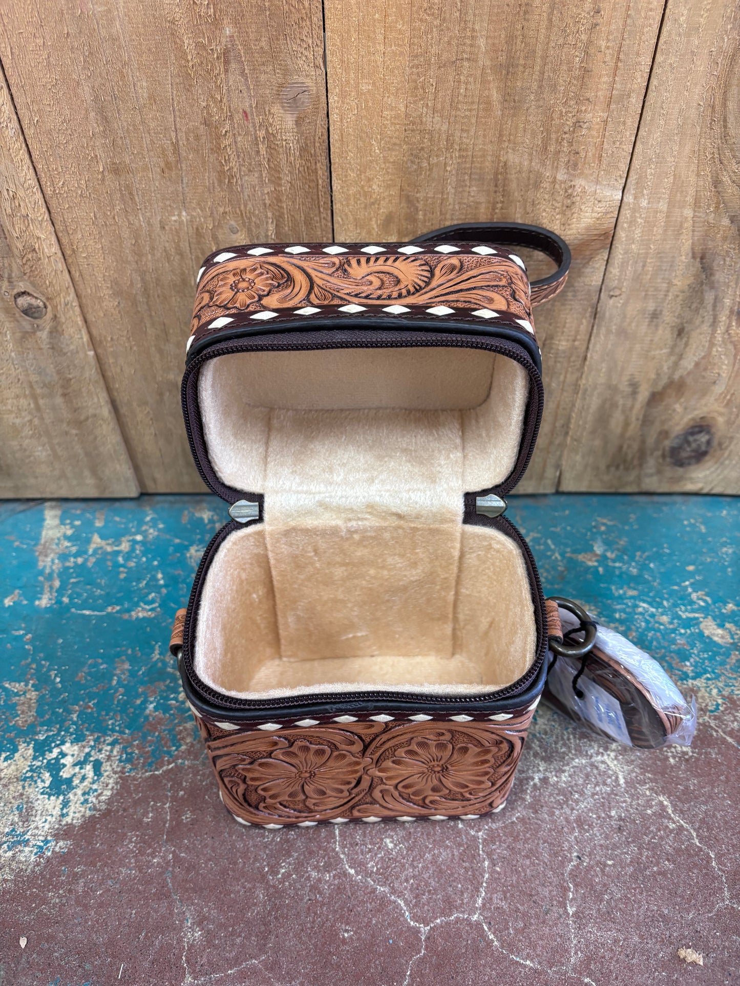 Brown Leather Tooled Mini Purse