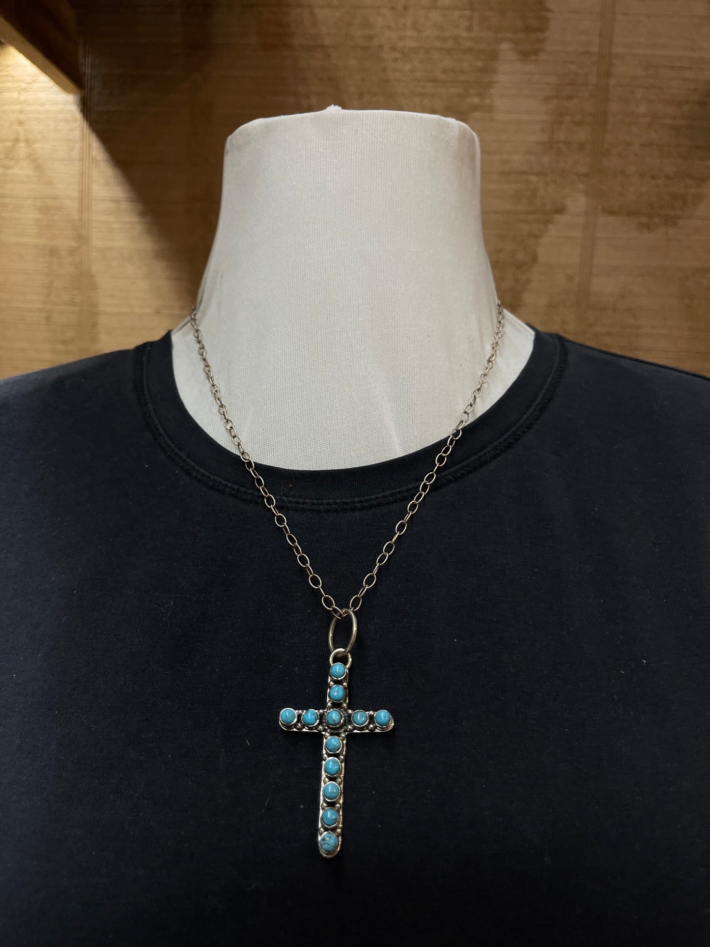 20" Kingman Turquoise Cross Necklace by Hada Collection