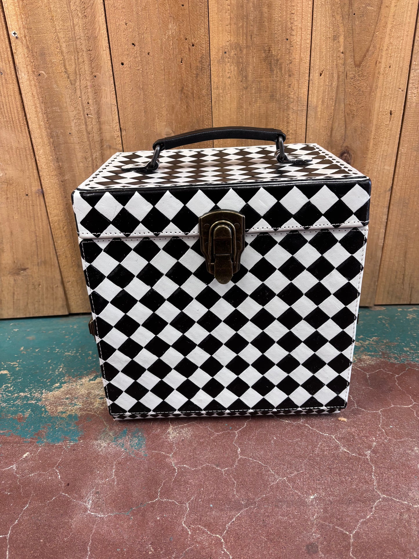 Black And White Checkered Train Case Jewelry Box