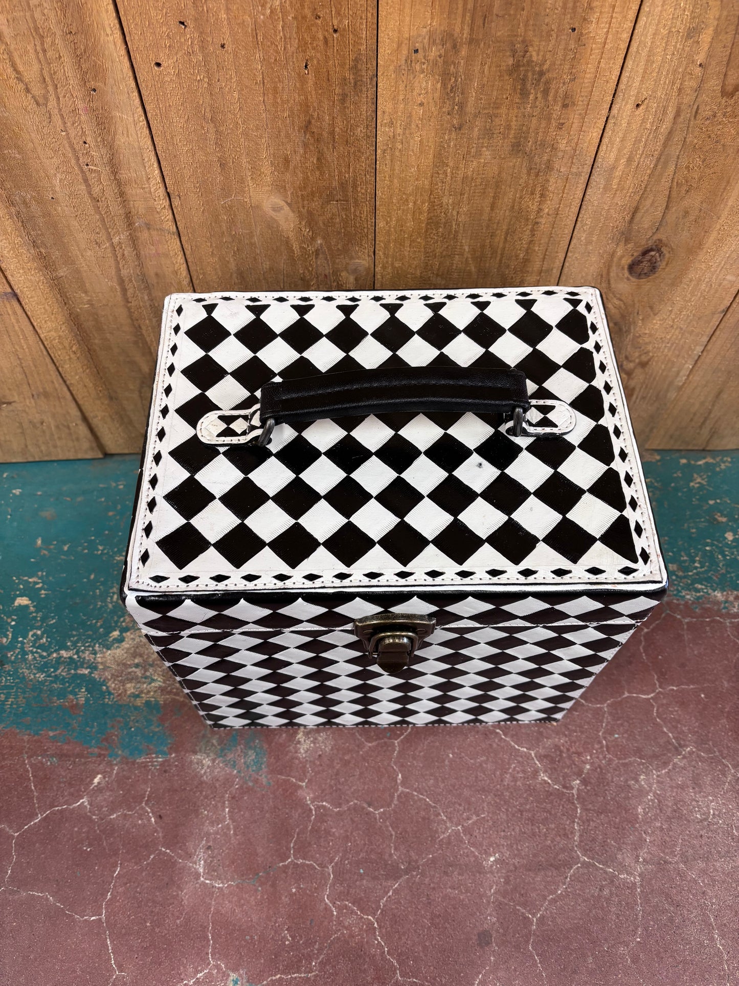 Black And White Checkered Train Case Jewelry Box