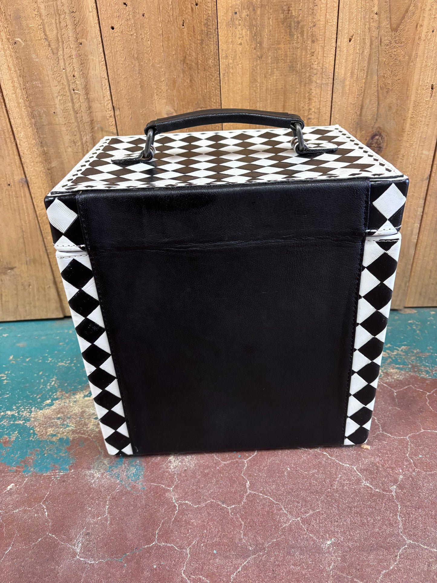 Black And White Checkered Train Case Jewelry Box