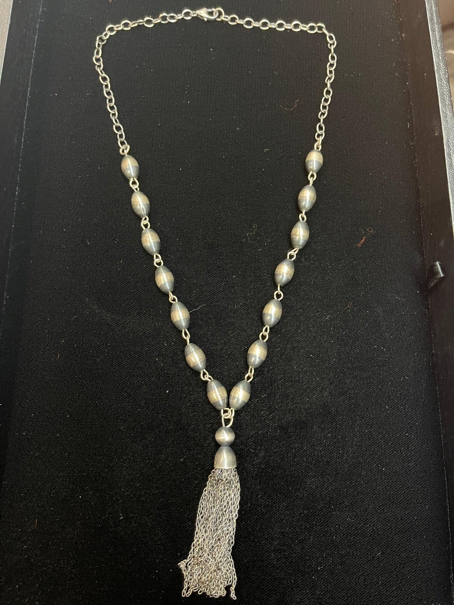 8mm Navajo Pearl and Chain Necklace with Tassel (20” + 3” tassel)