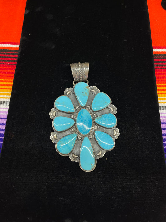 LOT 79 1/11 Large Kingman Turquoise Cluster Pendant by Steven Nez, Navajo
