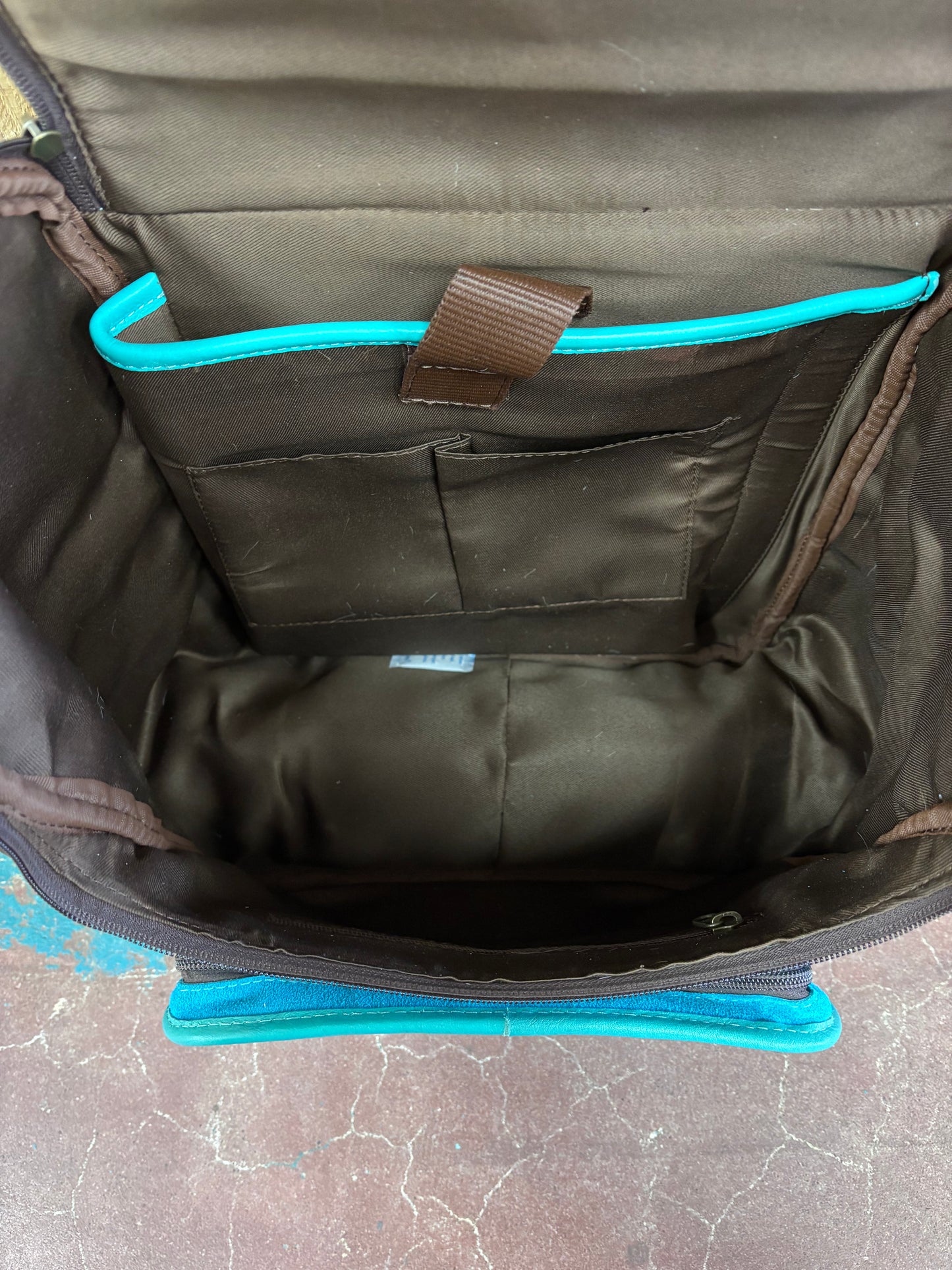 Turquoise Suede Leather Boot Stitch Tooled Backpack