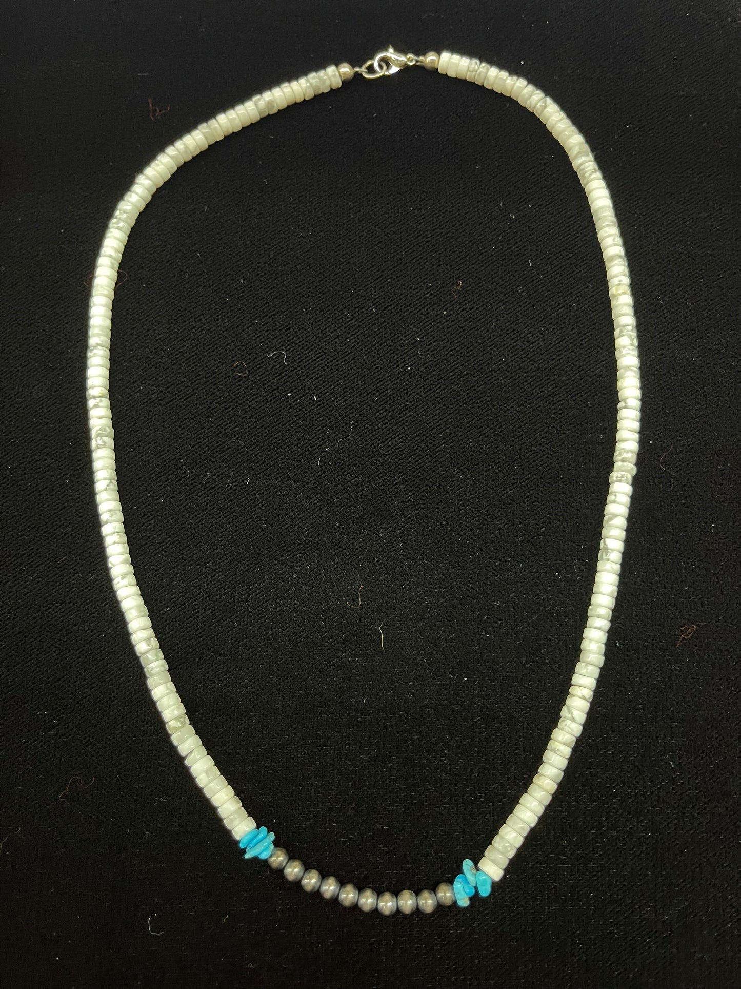 18" Necklace 4mm Howlite Beads 3mm Navajo Pearls with Sleeping Beauty Turquoise Nuggets