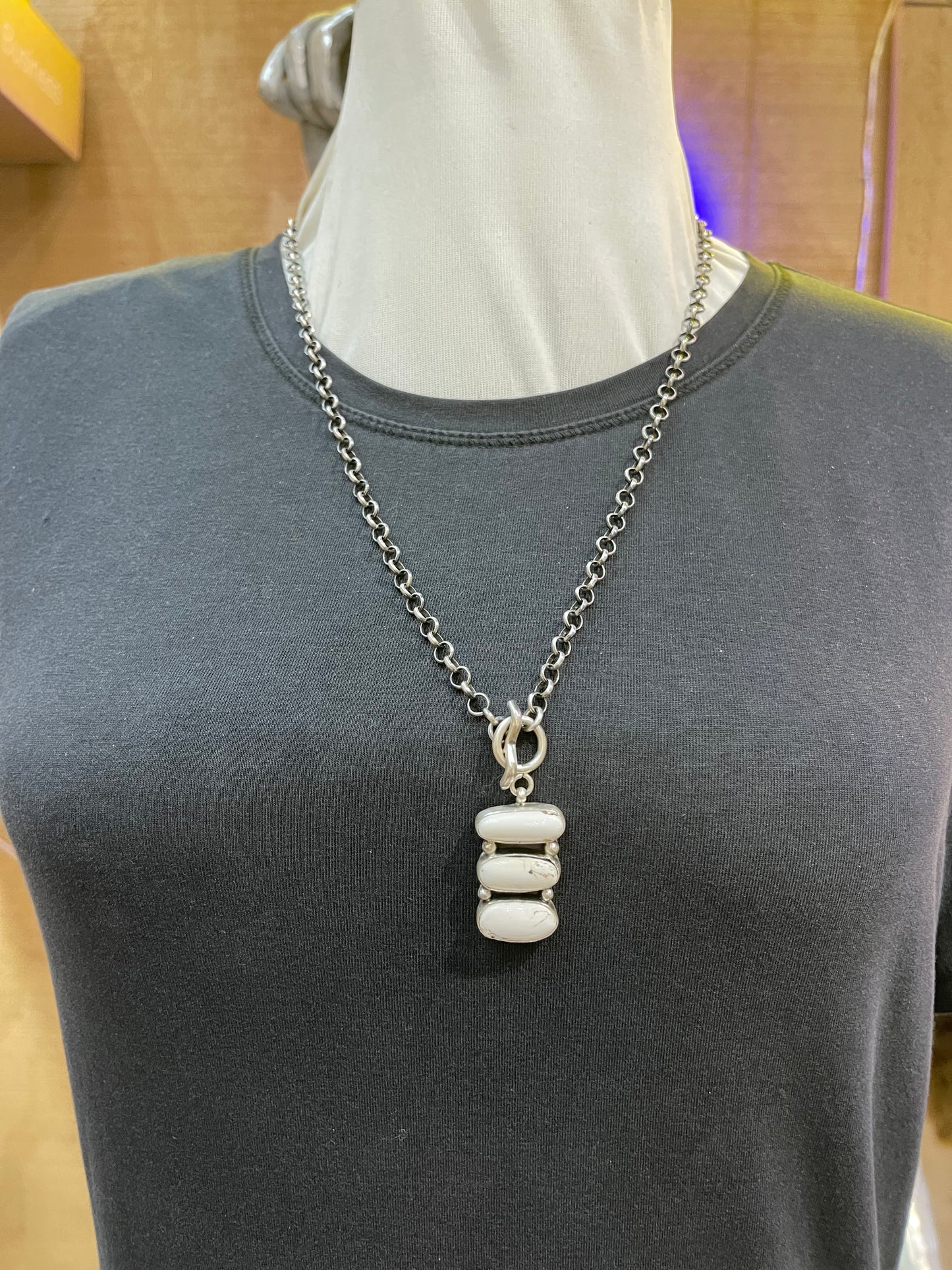 White Buffalo Lariat Necklace by Russell Sam, Navajo