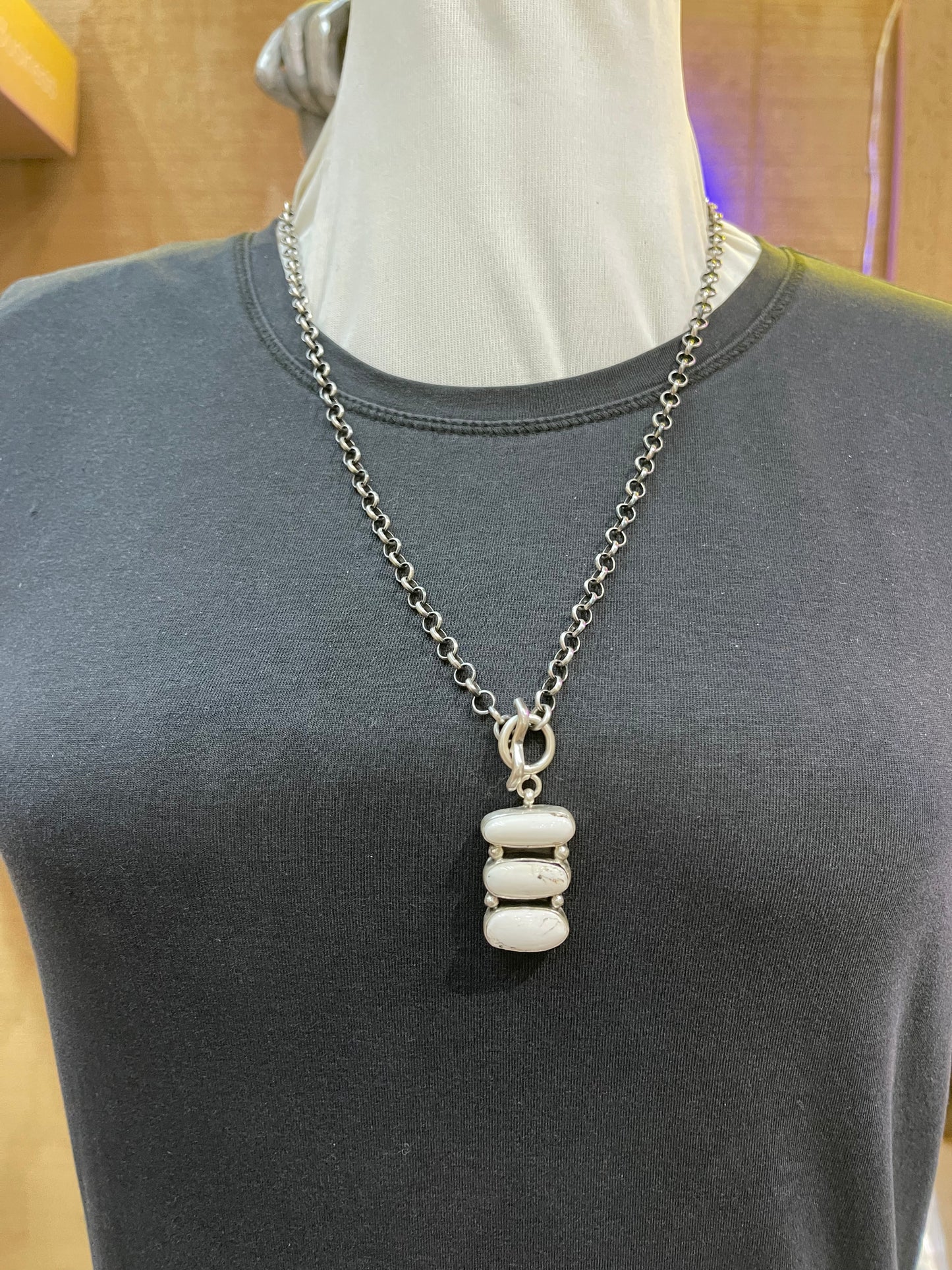 White Buffalo Lariat Necklace by Russell Sam, Navajo