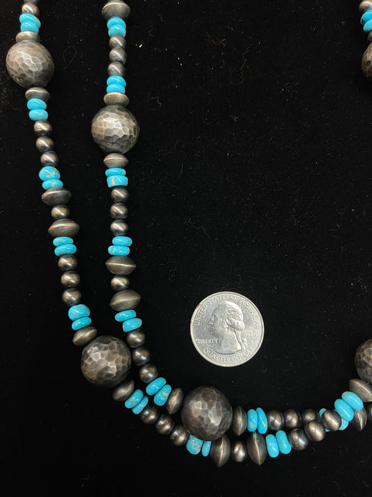 50" Necklace Sleeping Beauty Beads 6mm Handmade Navajo Pearls and 8mm-10mm Saucers