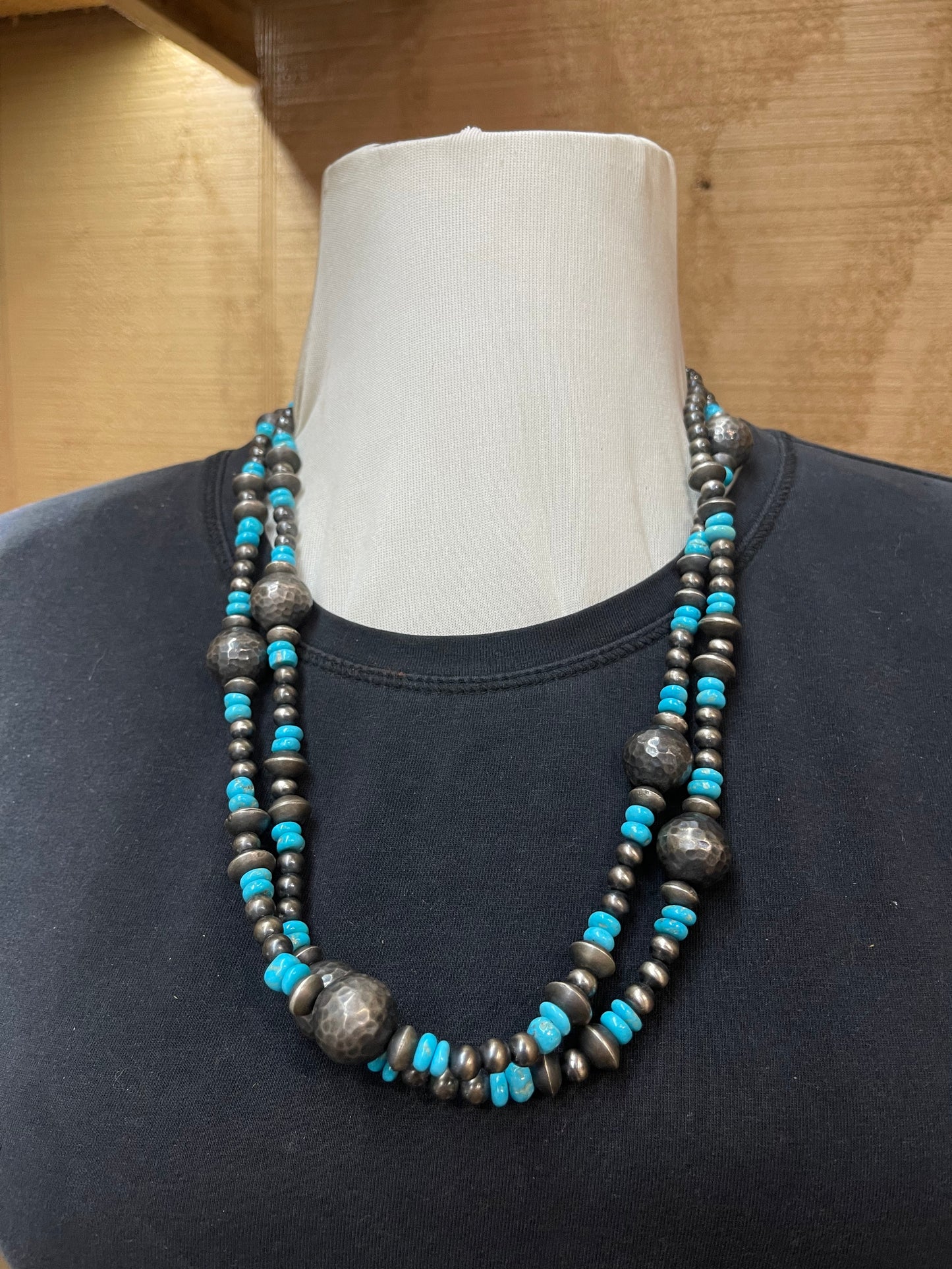 50" Necklace Sleeping Beauty Beads 6mm Handmade Navajo Pearls and 8mm-10mm Saucers