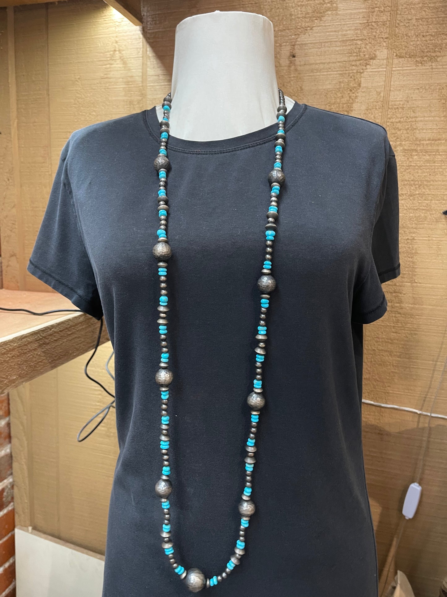50" Necklace Sleeping Beauty Beads 6mm Handmade Navajo Pearls and 8mm-10mm Saucers