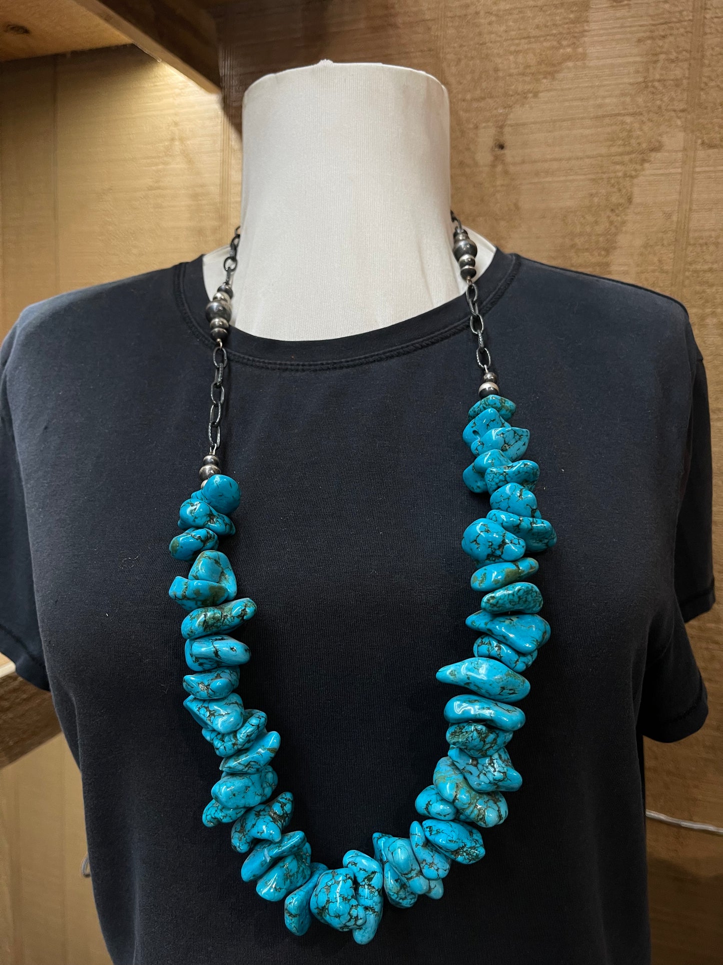 33"  Necklace with Turquoise Nuggets and Graduated Navajo Pearls